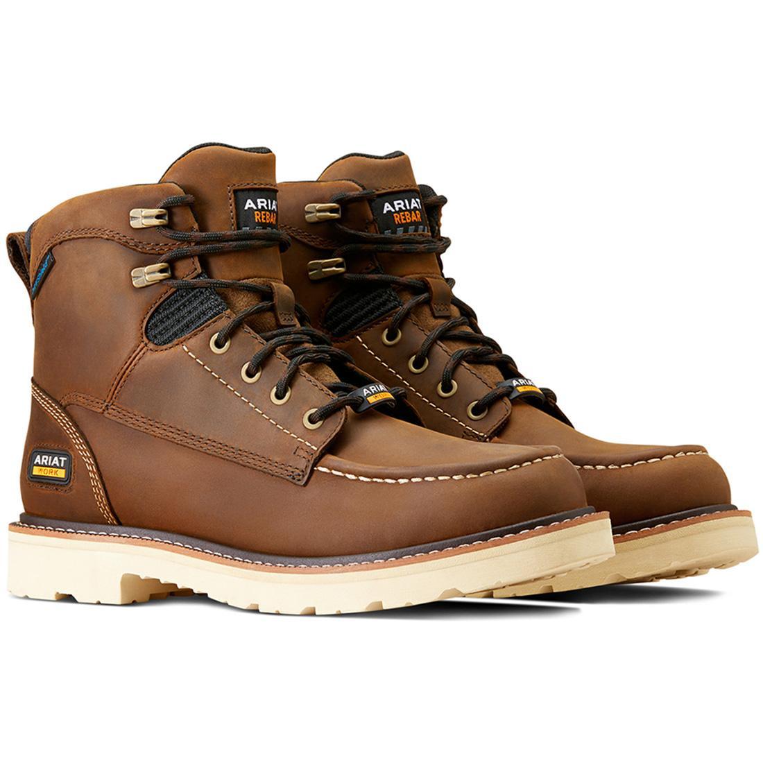 6 Inch Soft Toe Waterproof Work Boots - Distressed Brown Rebar Lift Construction Boots for Men | Ideal for Construction, Outdoor Work & Heavy Duty Jobs
