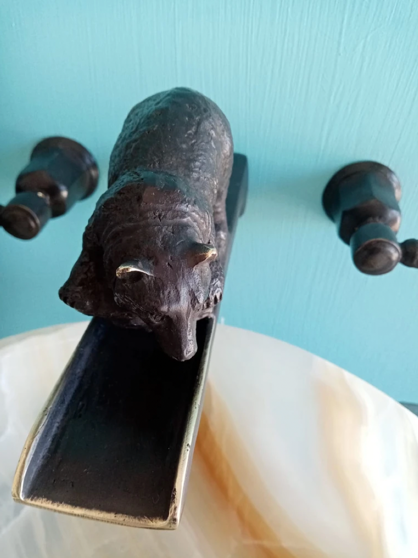 Bronze Bear Waterfall Faucet - Modern Bathroom Sink Faucet with High Arc Spout, Matte Black Finish for Vanity, Powder Room, and Guest Bathroom Decor
