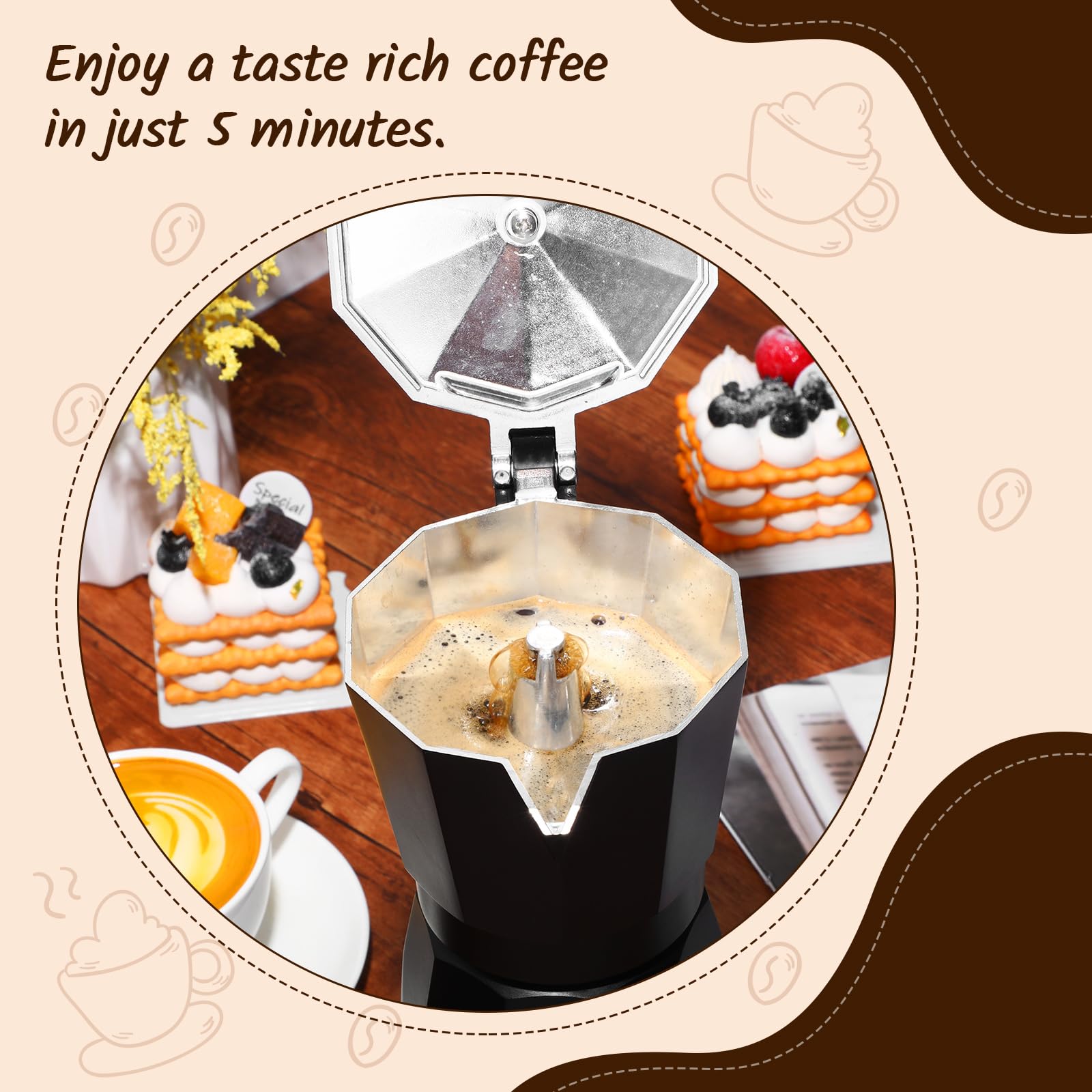 6 Cup Electric Espresso Coffee Maker - Italian Moka Pot 300ml Portable Aluminum Stovetop Coffee Machine with Detachable Base for Home, Office & Travel | Perfect Gift for Coffee Lovers (Black) | Brew Authentic Espresso, Cappuccino & Latte at Home or On-The-Go