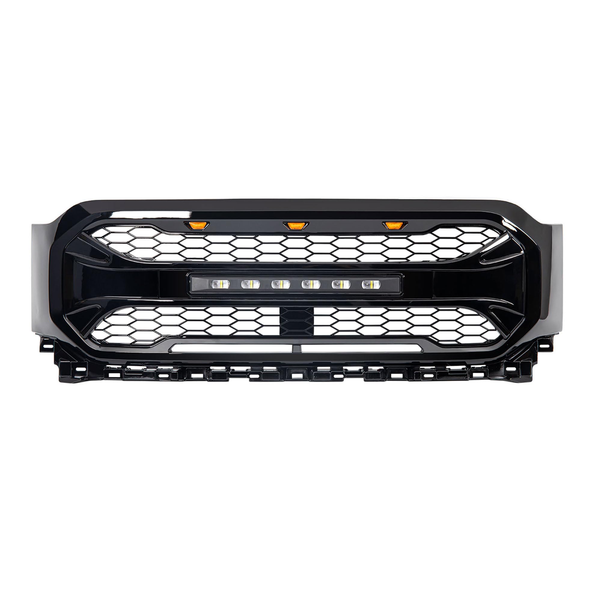 2021-2023 Ford F150 Aggressive Style Front Armor Grille with Off-Road LED Lights - Glossy Black | Heavy-Duty Protection & Enhanced Style for Off-Roading & Truck Customization