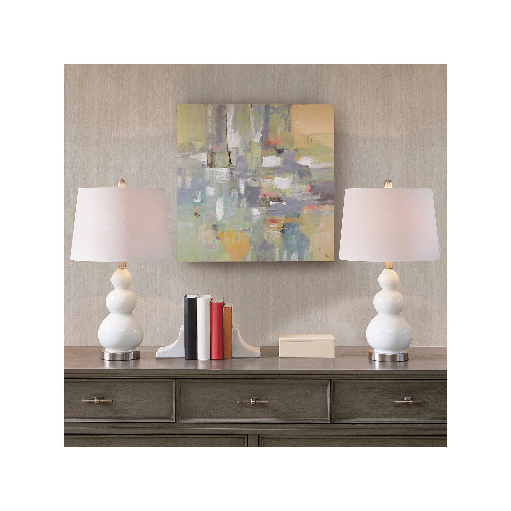 510 Design Covey Curved Glass Table Lamp Set of 2 - Modern White Bedside Lamps for Living Room, Bedroom & Office Decor