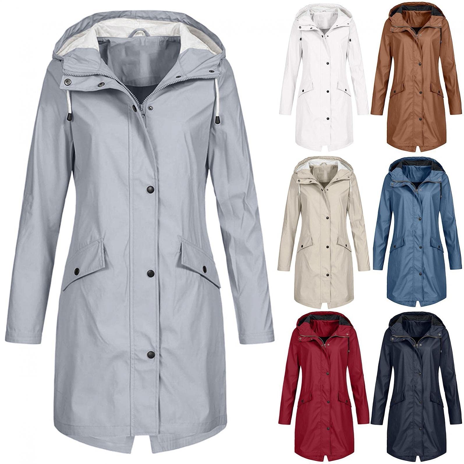 Waterproof Windproof Rain Jacket for Women - Long Hooded Trench Coat with Solid Hood - Outdoor Windbreaker Overcoat for Hiking, Camping & Travel