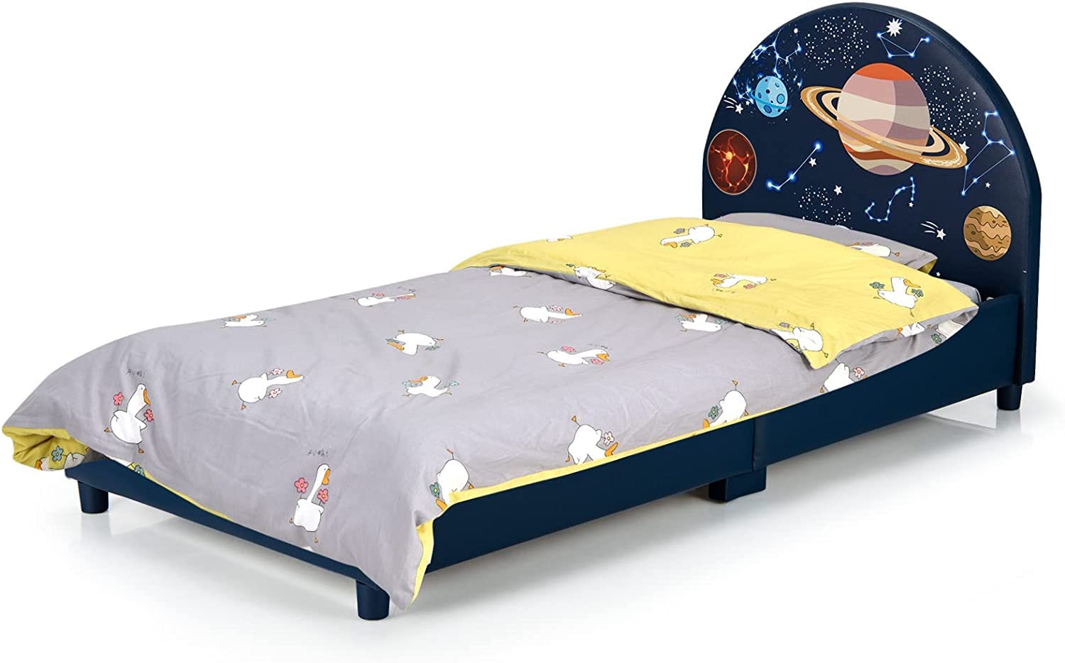 Honey Joy Twin Size Wooden Bed Frame for Kids with Headboard & Slat Support - No Box Spring Needed - Sturdy Toddler Bed for Boys & Girls - Fits Standard Twin Mattress - Perfect for Bedrooms, Playrooms & Guest Rooms