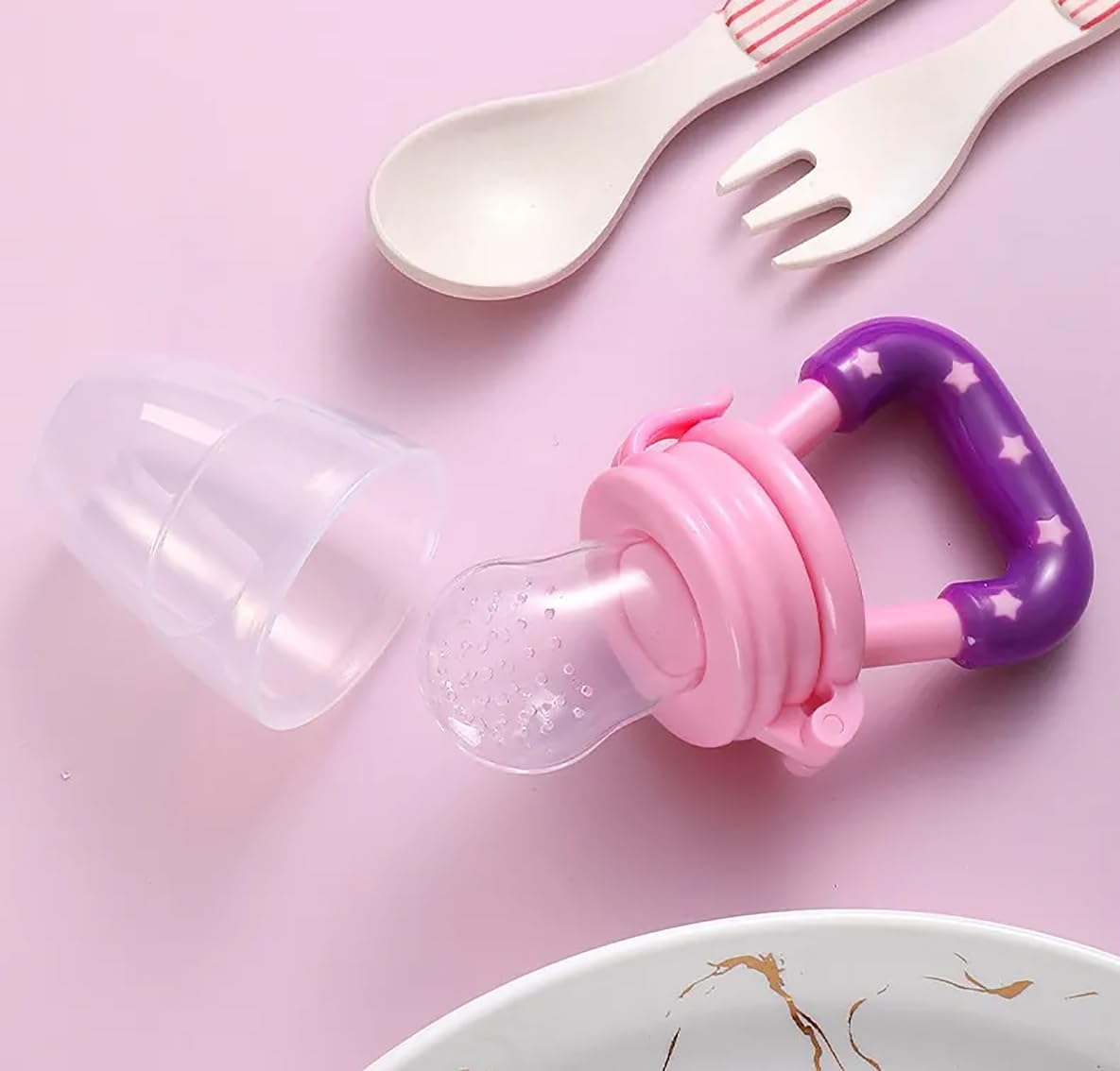 GLUN® Soft Silicone Baby Feeder with Anti-Choking Design - Safe Fruit & Food Pacifier Teether for Infants 3-12 Months - Perfect for Introducing Solids & Soothing Teething Pain at Home or On-the-Go