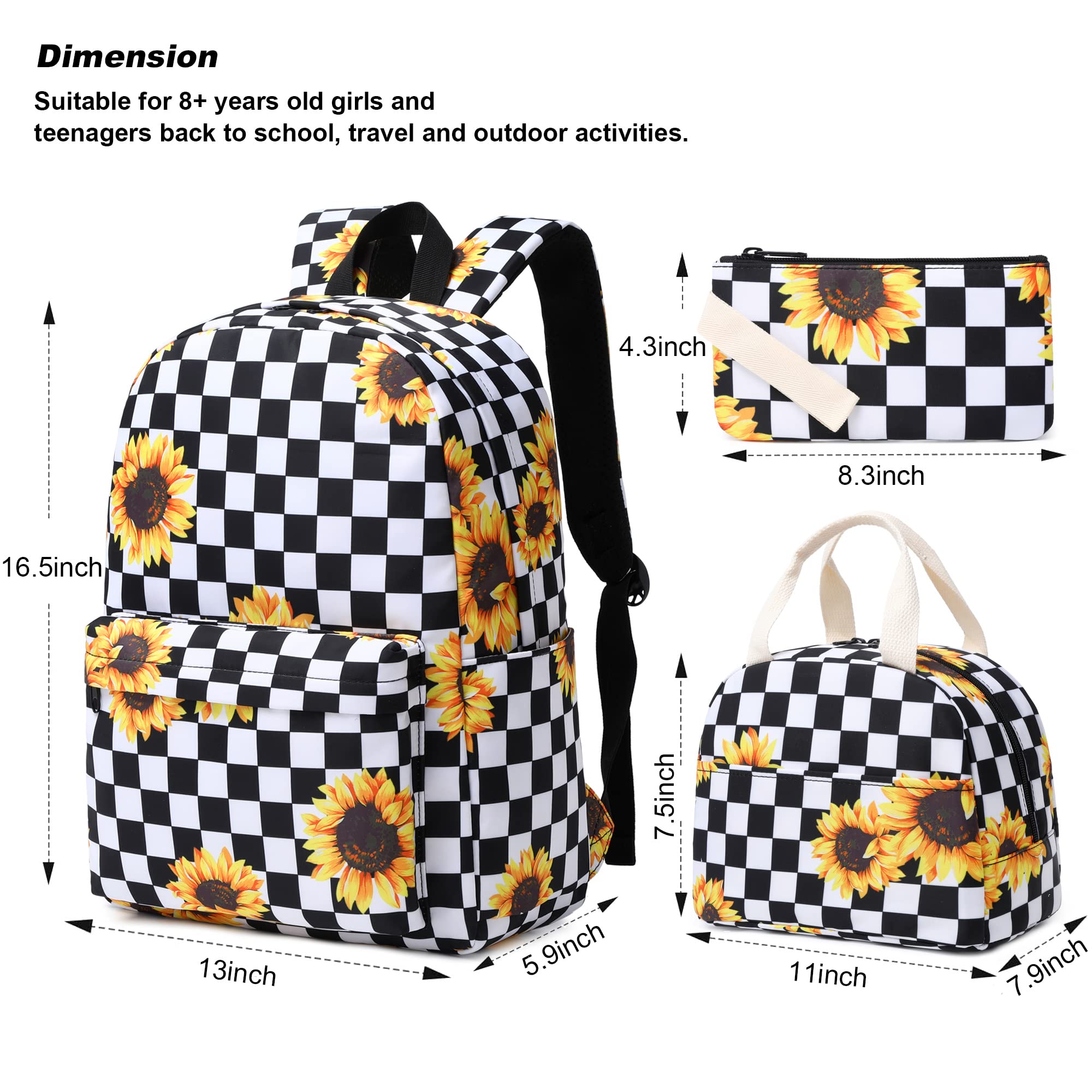Girls School Backpack Set for Teens - Waterproof Bookbag with Lunch Box & Pencil Case - Perfect for School, Travel, and Daily Use