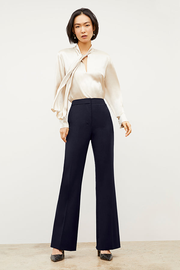 Horton Flare Trouser - Washable Wool Twill Pants for Women, Dark Navy - Perfect for Office Wear & Casual Outfits