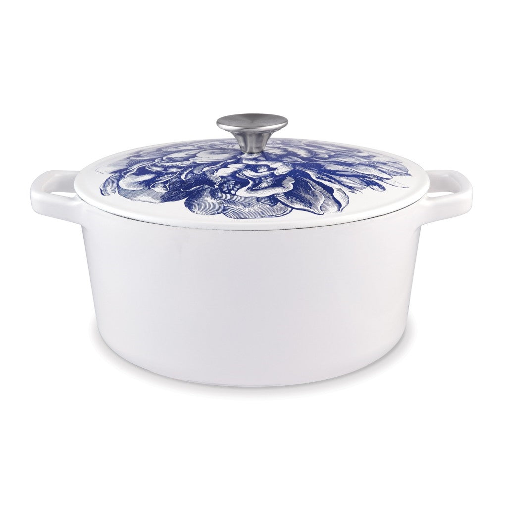 Cuisinart Limited Edition Peony Enameled Cast Iron 5 Quart Round Casserole with Lid - Durable Dutch Oven for Baking, Roasting & Serving - Perfect for Soups, Stews & Family Dinners