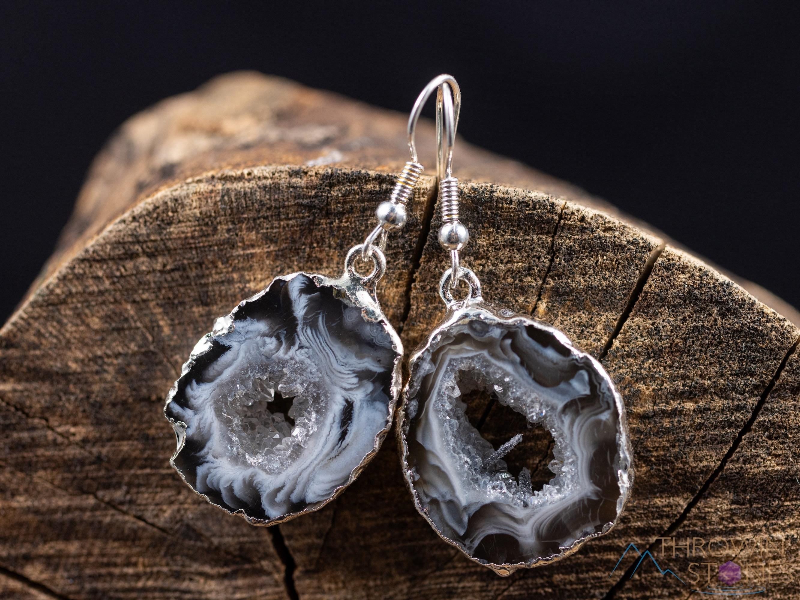 Natural Raw Agate Slice Geode Druzy Crystal Dangle Earrings - Electroplated Drop Statement Jewelry, Handmade Gemstone Gift for Women | Boho Chic, Wedding, Party & Everyday Wear
