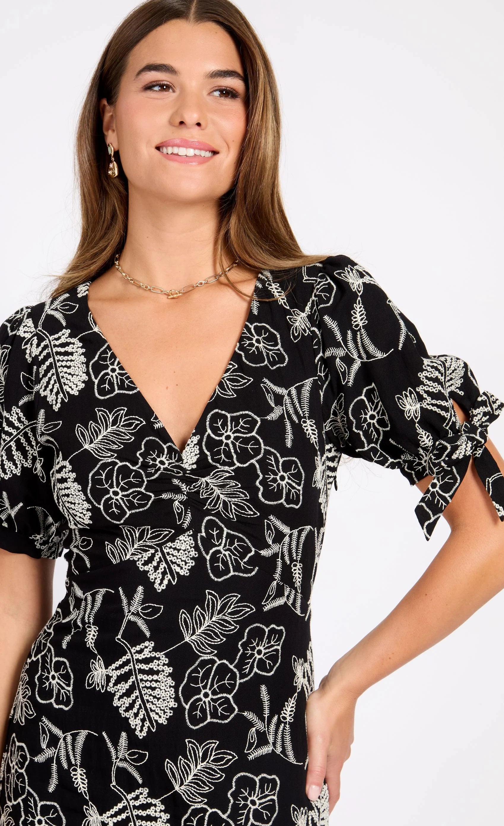 Lizzie Embroidered Midaxi Dress for Women - Floral Lace Black & White Summer Maxi Dress - Perfect for Beach Vacation, Wedding Guest & Evening Party
