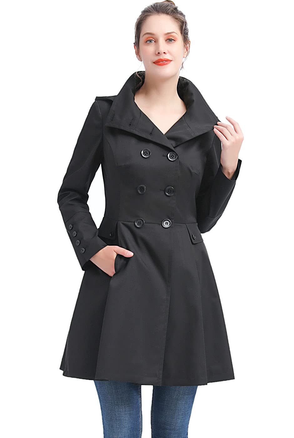 BGSD Women's Kayla Waterproof Hooded Mid-Length Trench Coat | All-Weather Raincoat for Regular & Plus Sizes | Perfect for Commuting, Travel & Outdoor Activities