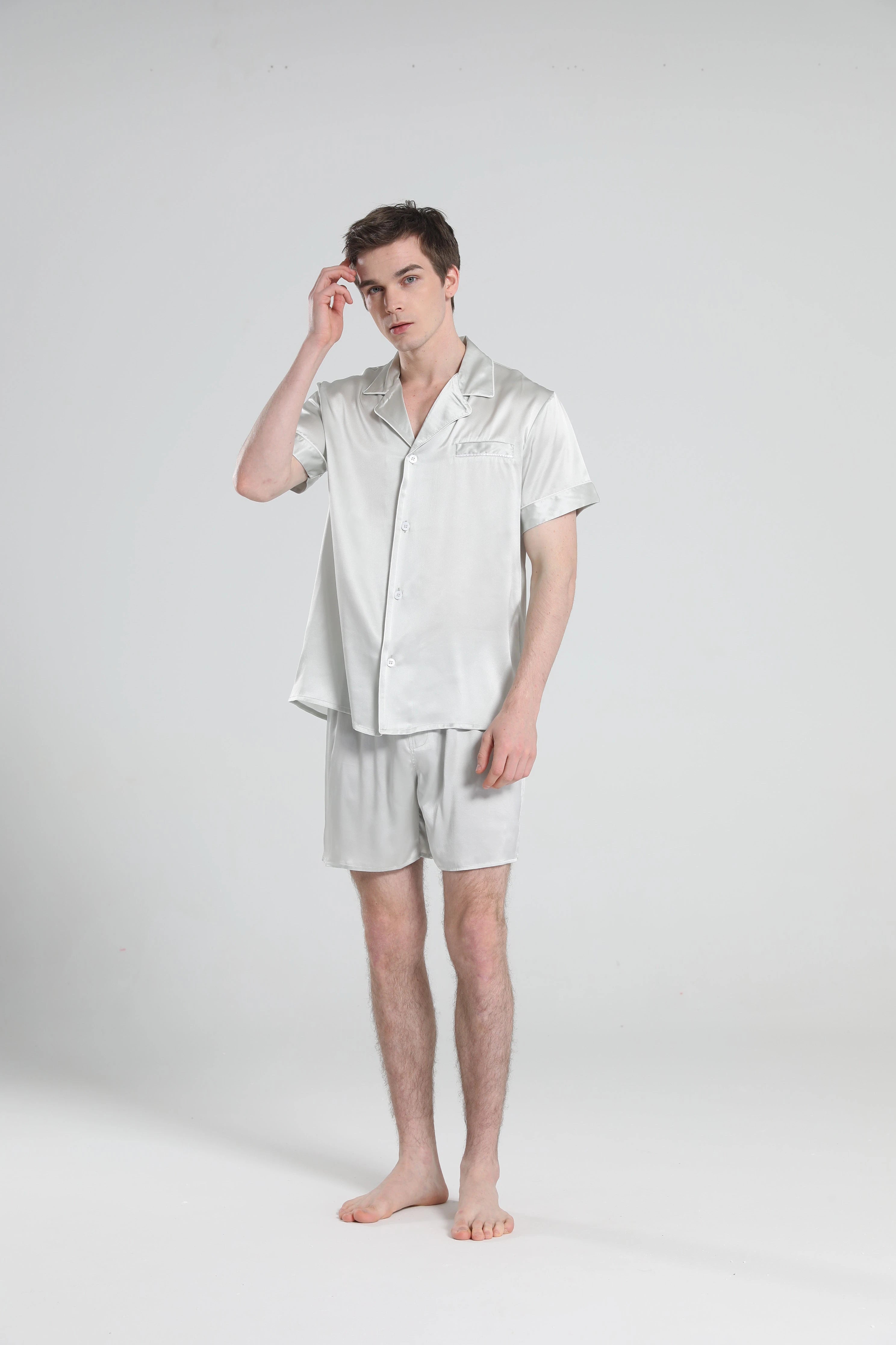 Men's Casual Silk Short Pajama Set - Soft & Breathable Sleepwear for Summer Nights - Perfect for Lounging, Travel & Home Relaxation