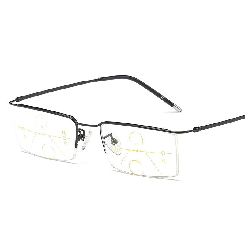 Brightzone Men's Reading Glasses - Lightweight Semi-Rimless Alloy Frame with Progressive Lenses for Computer Work, Reading & Daily Use