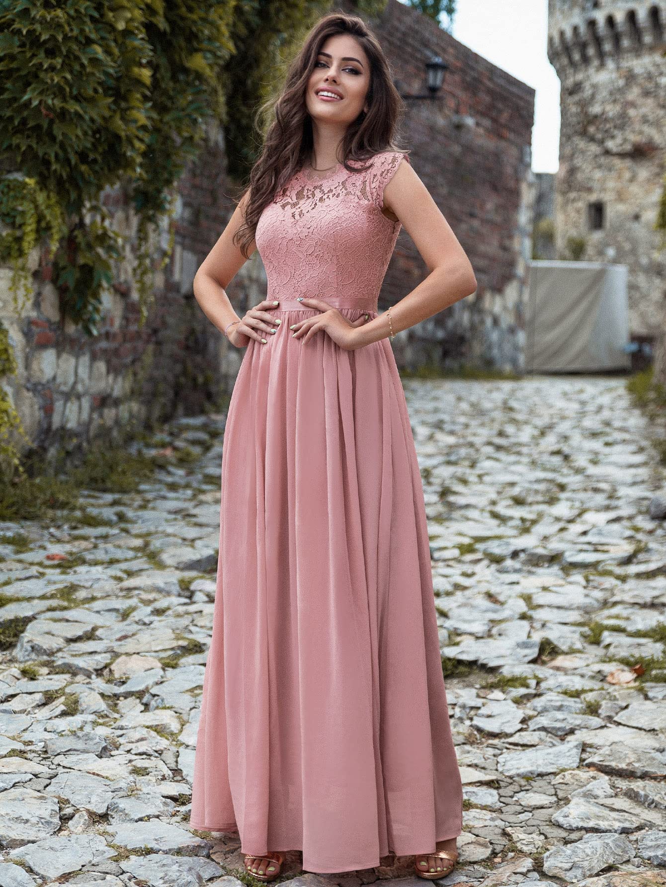 Elegant Miusol Women's Floral Lace Maxi Dress for Evening Party, Wedding, Prom & Special Occasions | Formal Long Gown with Floral Embroidery
