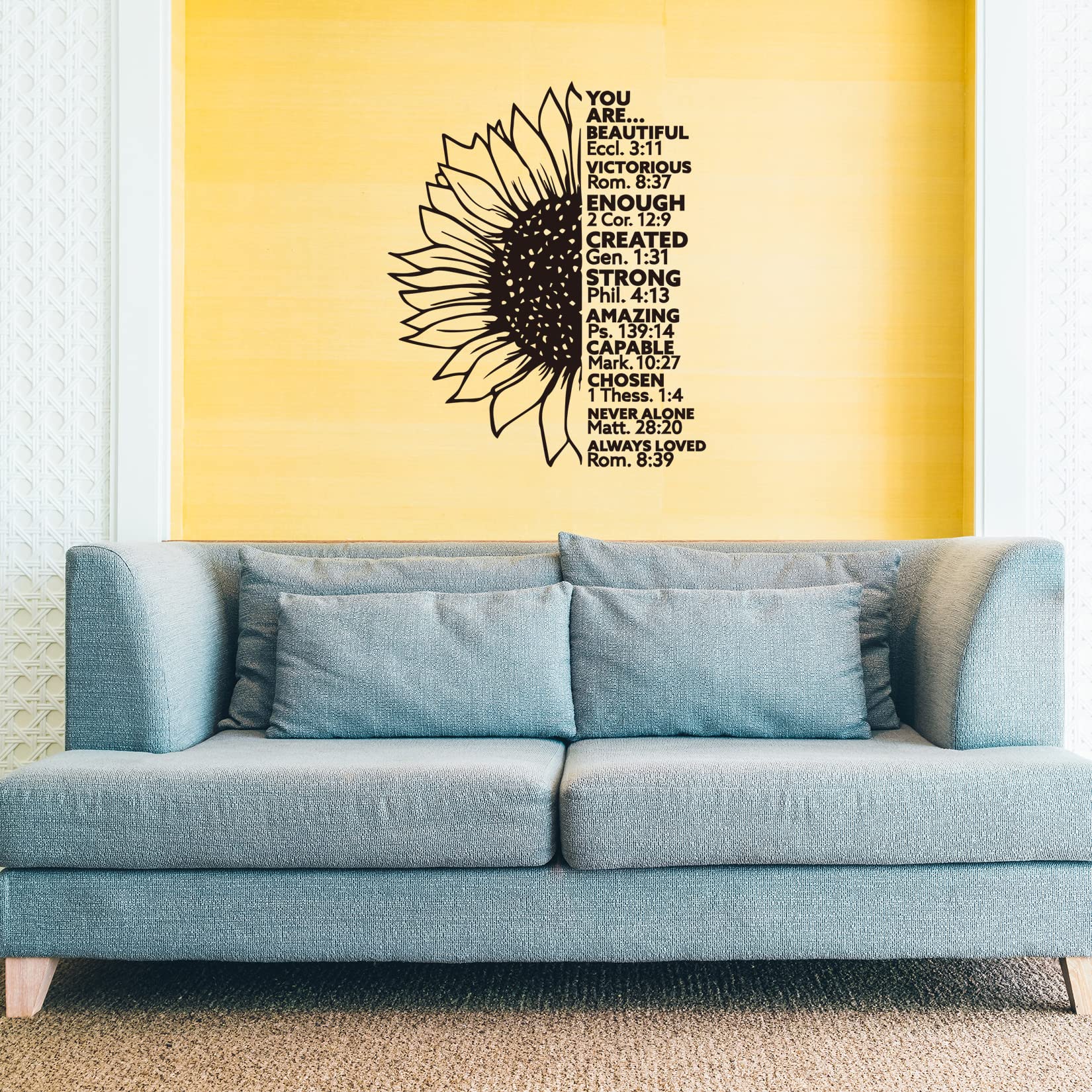 Sunflower Vinyl Wall Decal - Bible Verse Quote for Girls Room Decor - Inspirational Home Sticker