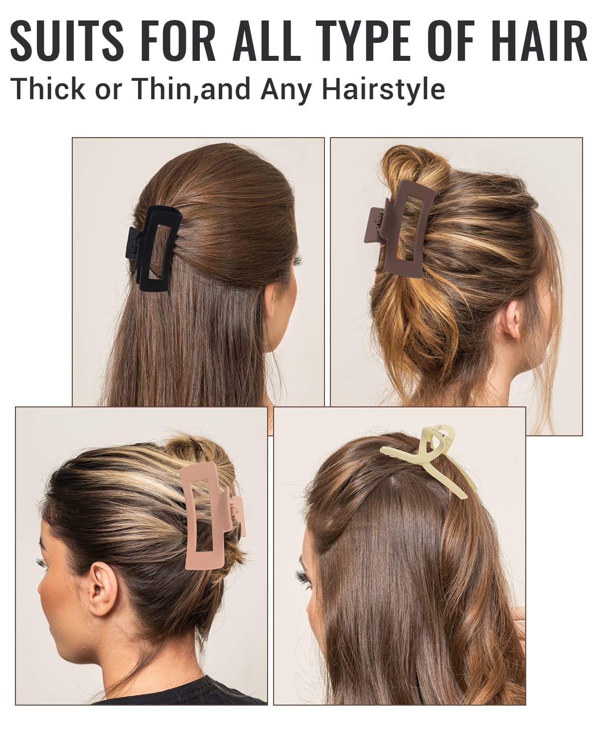 Softwrap Matte Khaki Hair Claw Clips for Women - 3.5 Inch Large Rectangle Hair Clips for Thick Hair - Neutral Square Hair Styling Accessories - Perfect for Work, Gym, and Everyday Hairstyles