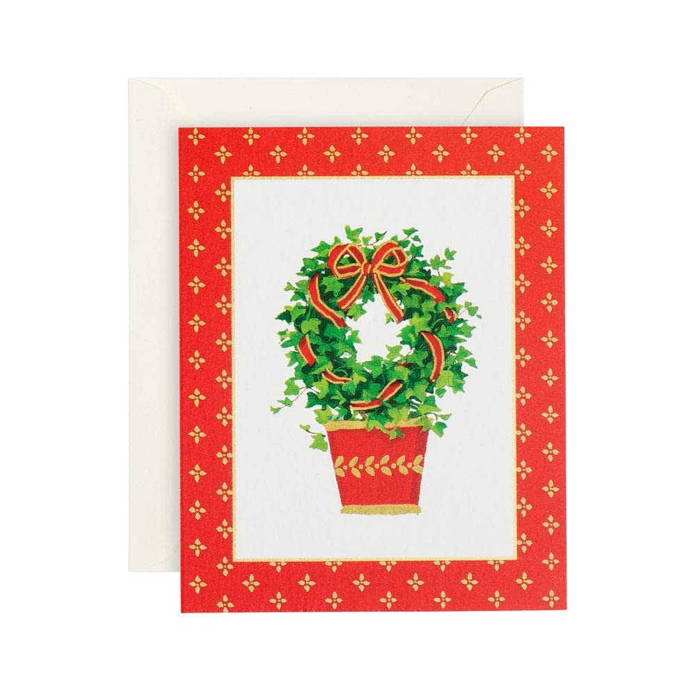 Caspari Mini Boxed Ivy Wreath Topiary Christmas Cards - Set of 32 Greeting Cards with Envelopes | Holiday Party Invitations, Office Decor, Festive Gift Tags