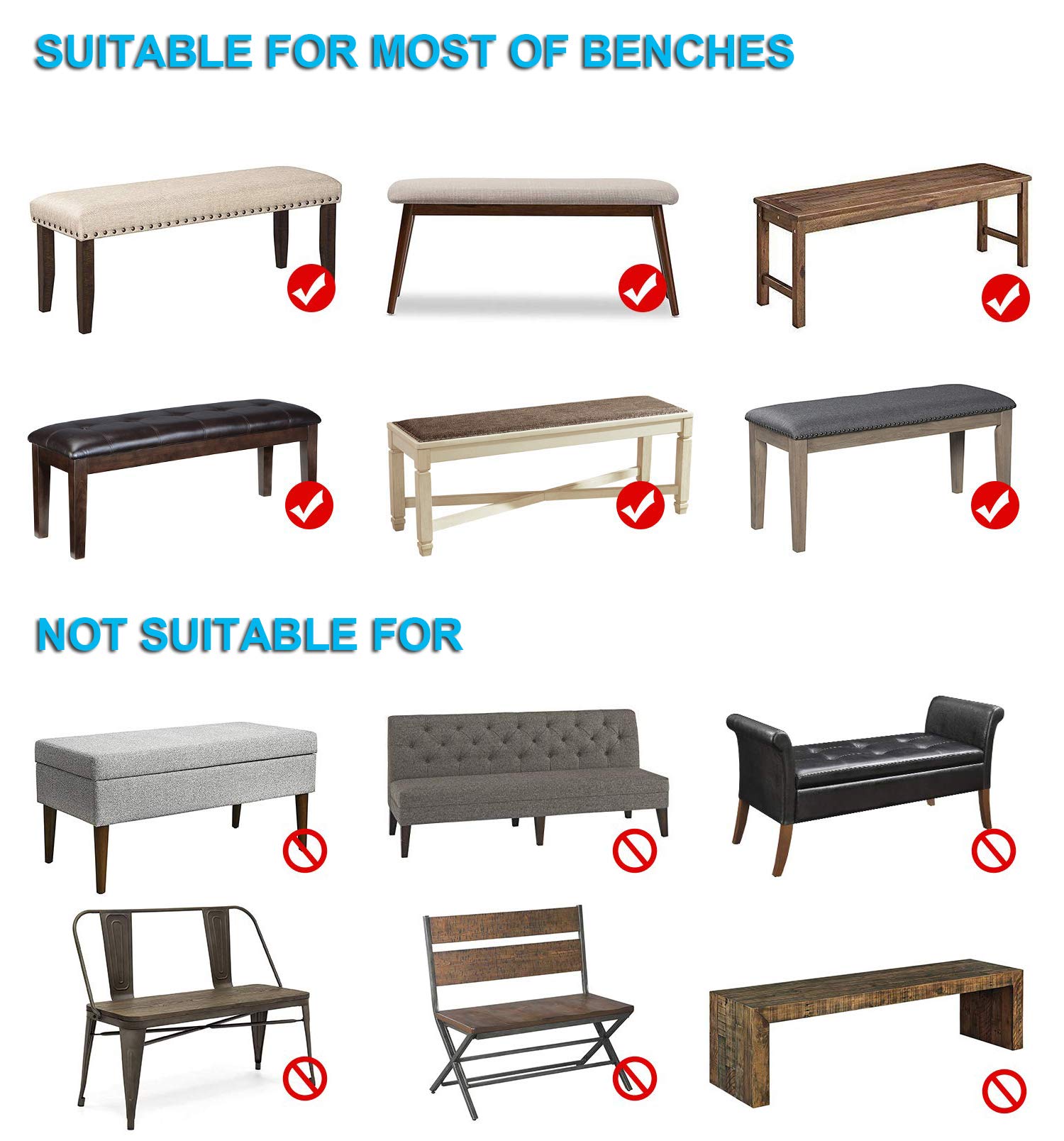 Stretch Spandex Dining Bench Covers - Washable Upholstered Seat Slipcovers for Kitchen & Dining Room - Wine Red Large Size - Perfect for Farmhouse, Restaurant & Home Decor Protection