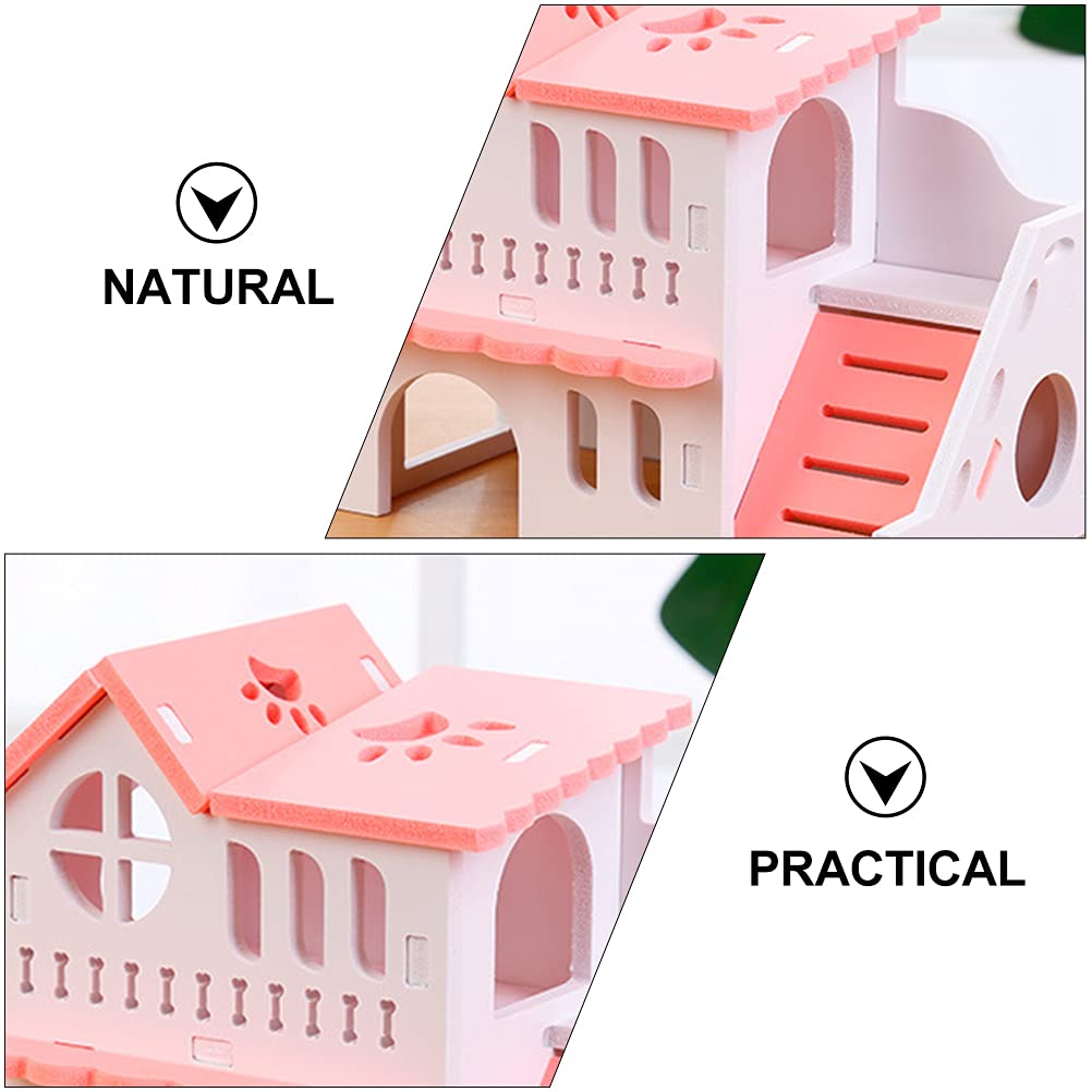 ULTECHNOVO 2-Story Hamster Cage - Wooden Hamster House with Exercise Wheel, Chew Toys & Multi-Level Play Area - Small Pet Habitat for Dwarf Hamsters, Gerbils, Mice - Perfect for Cage Enrichment & Playtime Activities