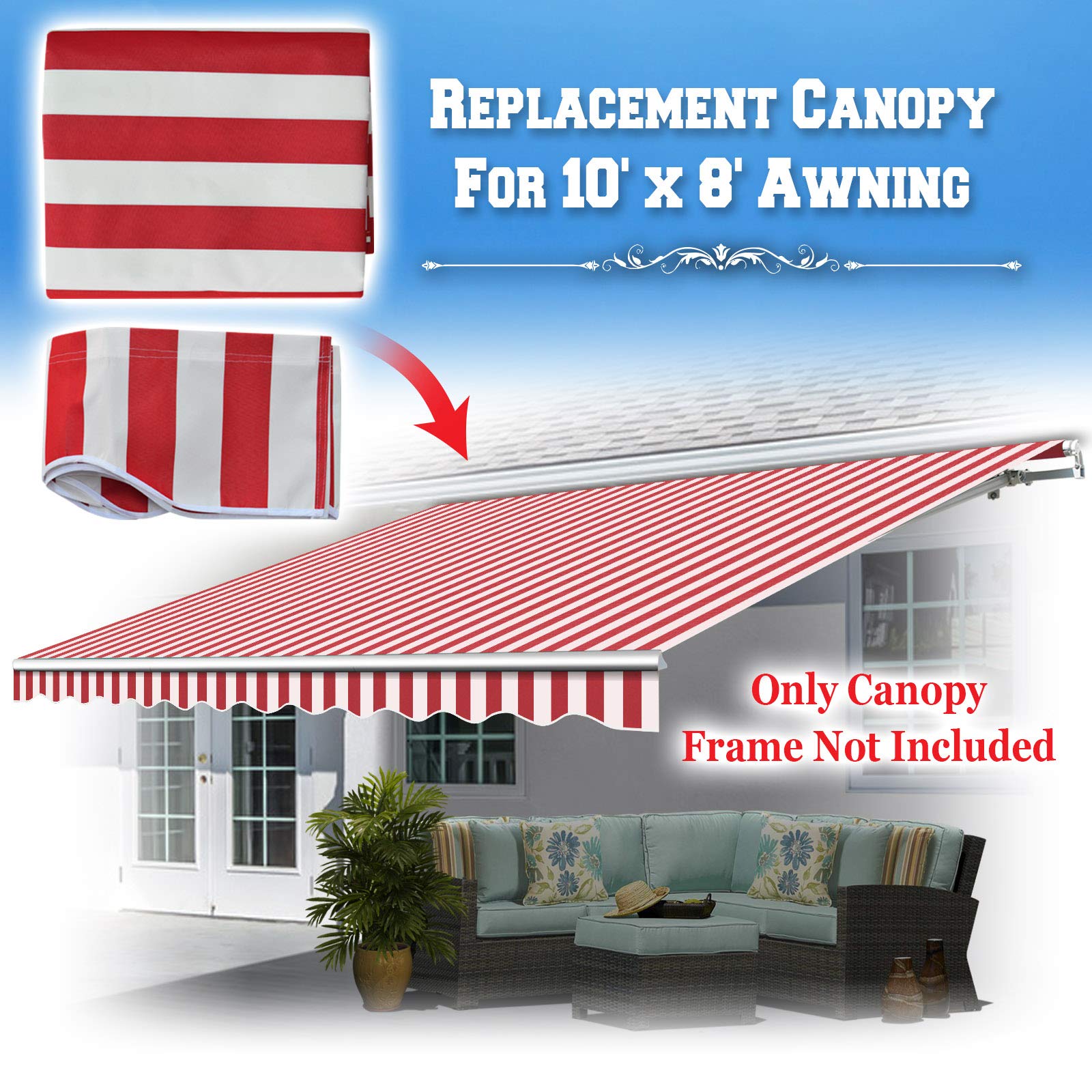 BenefitUSA 10' x 8' Outdoor Retractable Sun Shade Canopy - Manual Patio Awning for Yard, Garden & Poolside (Red with White) | Perfect for Backyard BBQs, Beach Trips & Outdoor Relaxation