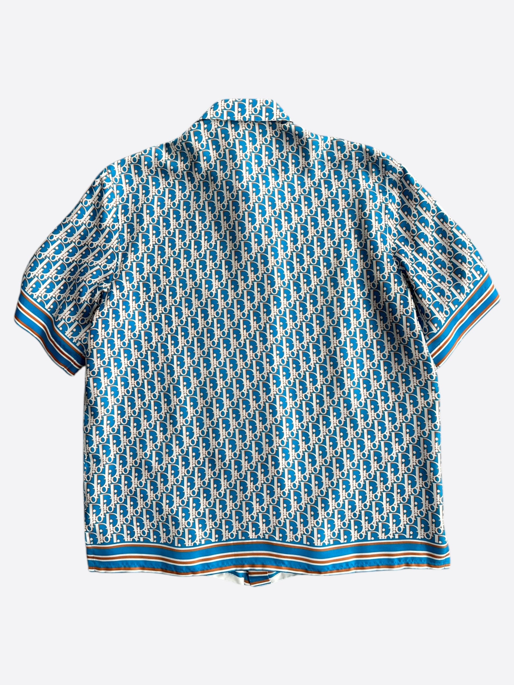 Dior Blue & White Oblique Silk Button Up Shirt for Men - Luxury Designer Dress Shirt for Business, Party & Formal Occasions