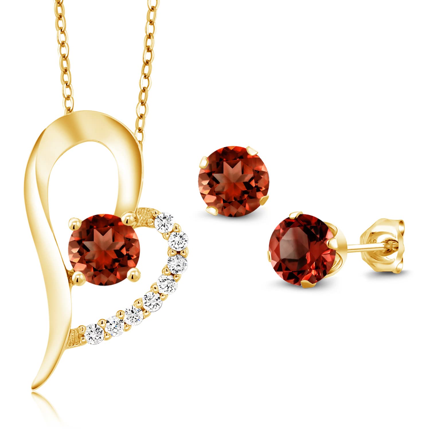 18K Yellow Gold Plated Silver Heart Pendant & Earrings Set with 6MM Round Birthstone | Women's Jewelry Gift with 18 Inch Chain | Perfect for Valentine's Day, Anniversary & Birthday Gifts