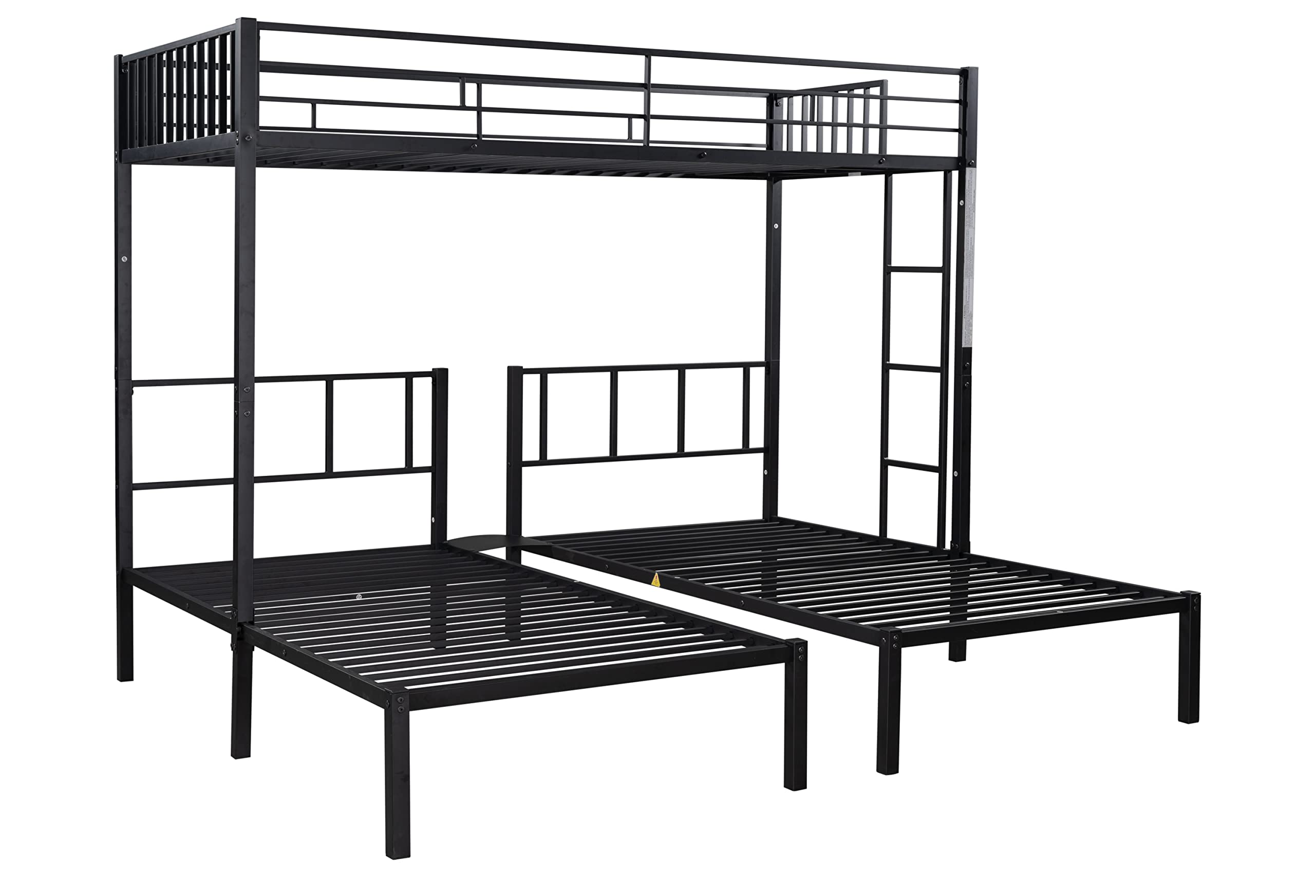 Twin Over Twin & Twin Metal Triple Bunk Bed Frame with Guardrails - Space Saving Bunk Bed for Kids, Teens & Adults - Converts to 3 Separate Beds (Black) - Perfect for Small Bedrooms, Dorms & Guest Rooms