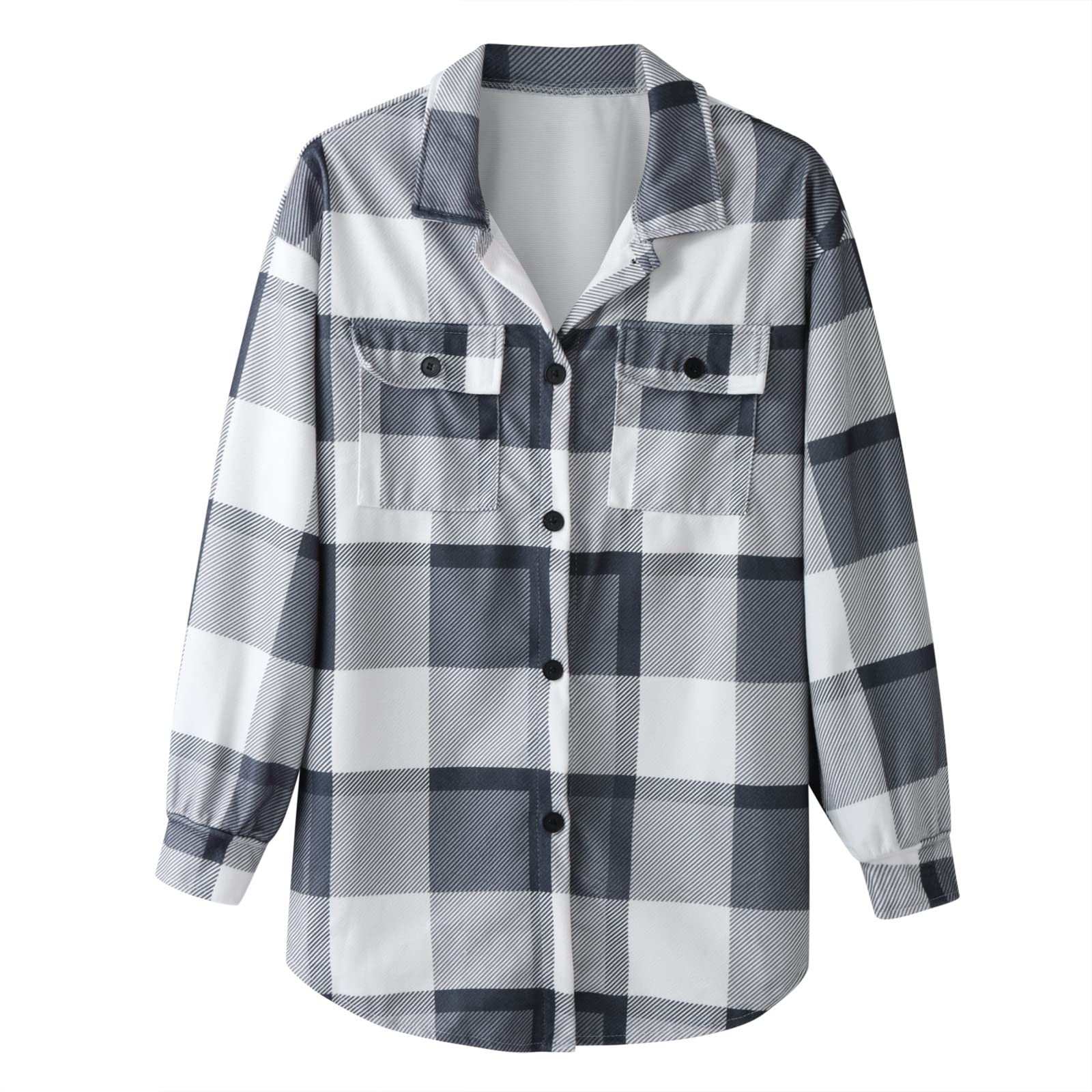 Women's Flannel Plaid Shirt Jacket - Long Sleeve Button Down Lapel Shacket Coat for Casual Wear & Outdoor Activities