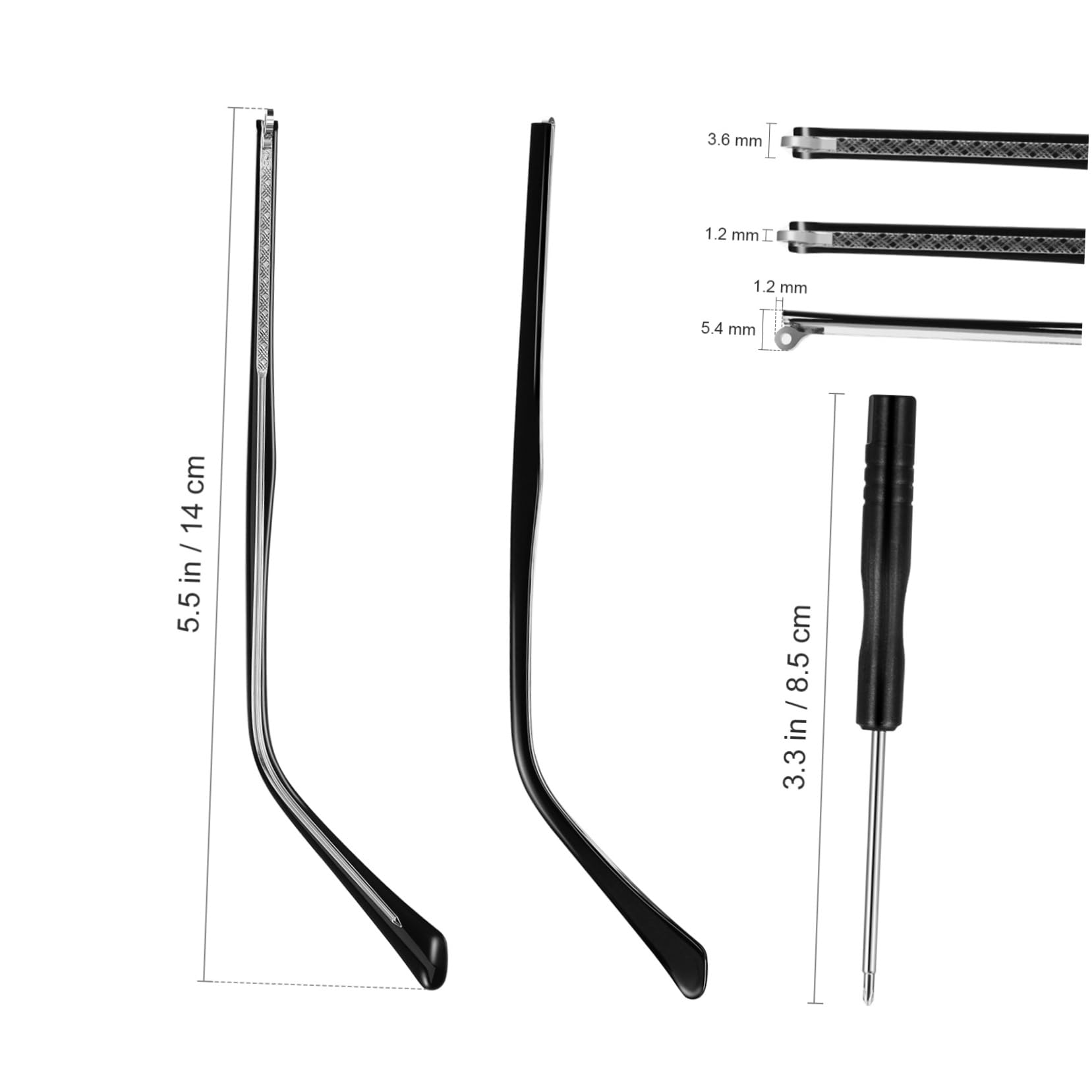 POPETPOP Universal Metal Glasses Replacement Arm - Black Eyeglass Repair Kit for Sunglasses, Reading Glasses & Frames | Perfect for Broken Arm Repairs & DIY Eyewear Fixes at Home or Office
