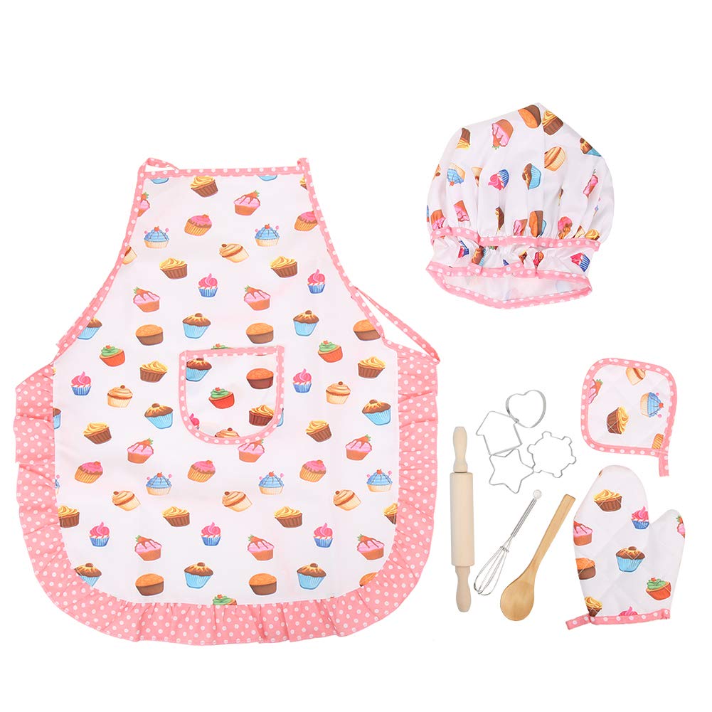11pcs Kids Kitchen Role Play Set - Chef Apron, Hat, Oven Mitt & Wooden Spoon for Cooking & Baking | Pretend Play Costume for Boys & Girls Ages 3-12 | Perfect for Birthday Gifts & Early Learning Activities