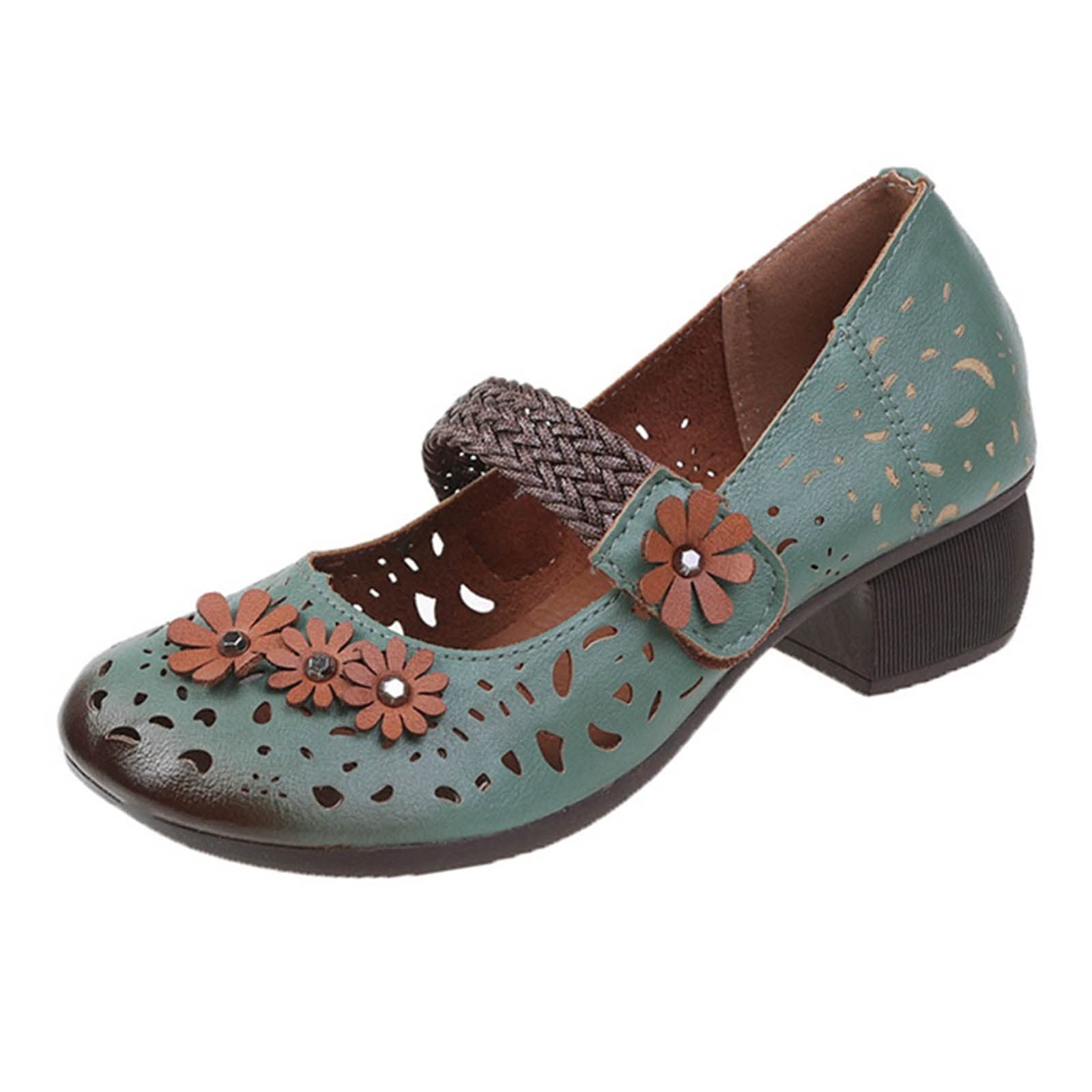 YUHAOTIN Women's Composite Toe Sneakers - Breathable Retro Floral Hollow Out Chunky Heel Slip-Resistant Walking Shoes | Perfect for Summer Casual Wear, Outdoor Activities & Work Safety