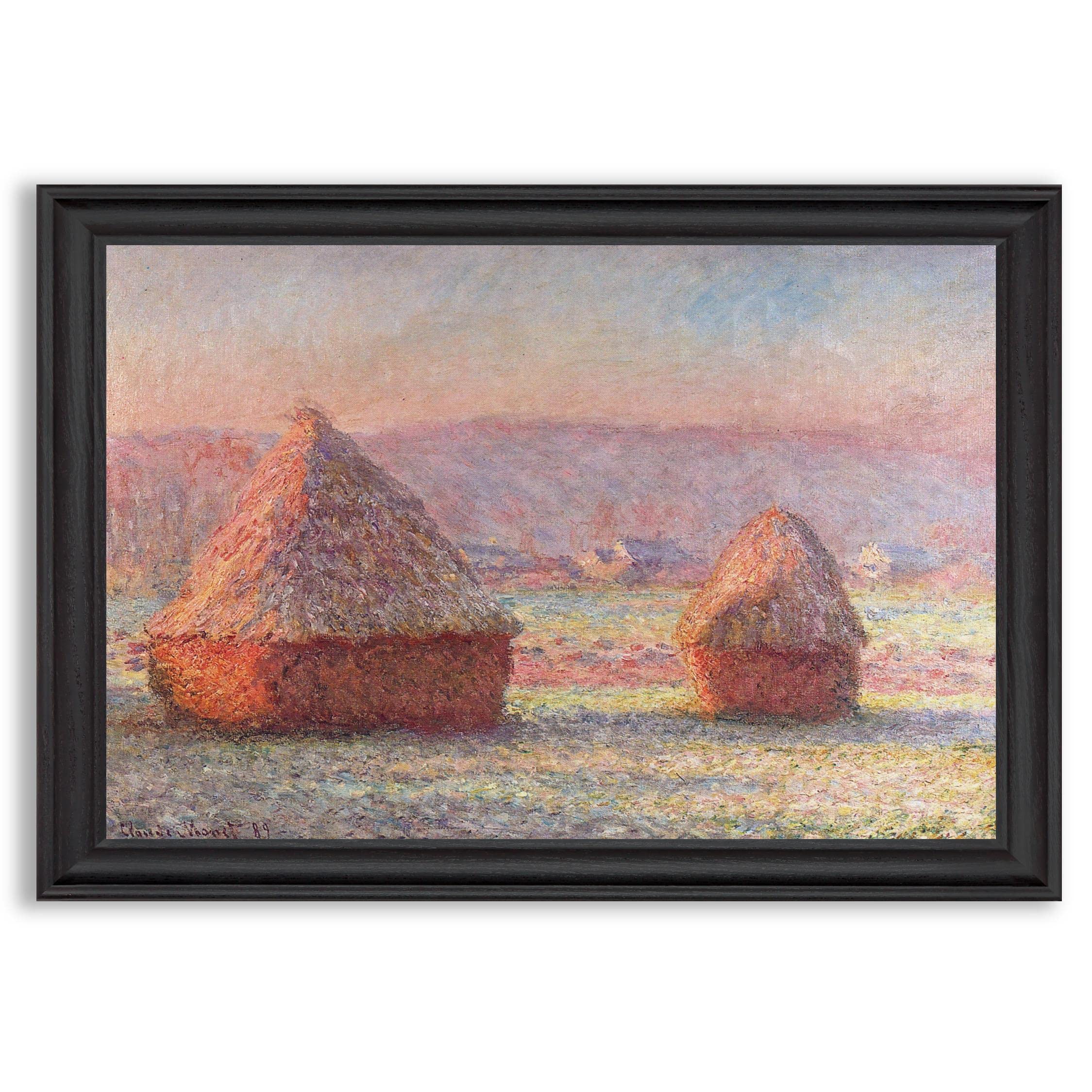 Claude Monet Haystacks White Frost Sunrise Framed Print - Premium Fine Art Reproduction Poster in Wood Frame | Wall Art Decor for Living Room, Bedroom & Office | Perfect Gift for Art Lovers