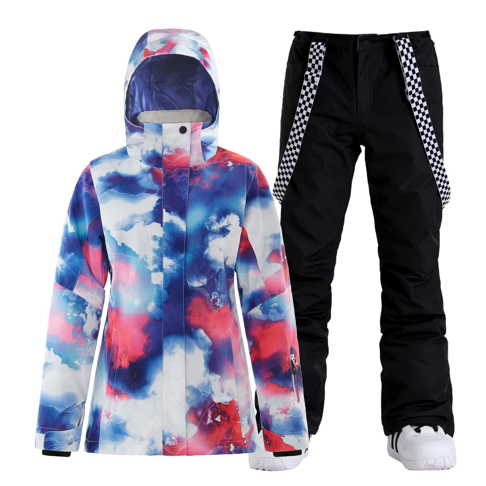GSOU SNOW Women's Waterproof Windproof Ski Jacket and Pants Set - Winter Snowboarding Snowsuit for Outdoor Sports & Mountain Adventures