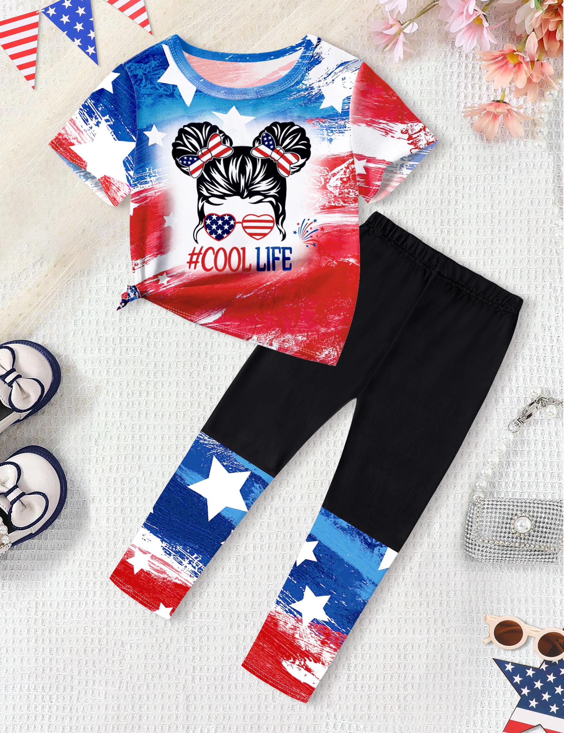 **DONWEN Girls Tie Dye 2-Piece Sweatsuit Set - Short Sleeve Graphic Top & Long Pants - Summer Outfits for Girls - Perfect for Playdates, School & Casual Wear**