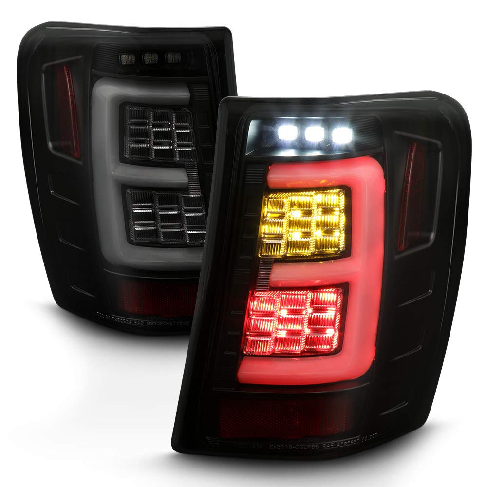 ACANII Full LED Tail Lights Brake Lamps Assembly Pair - Smoked Lens & Black Housing for 1999-2004 Jeep Grand Cherokee - Perfect for Off-Roading, Night Driving & Vehicle Customization