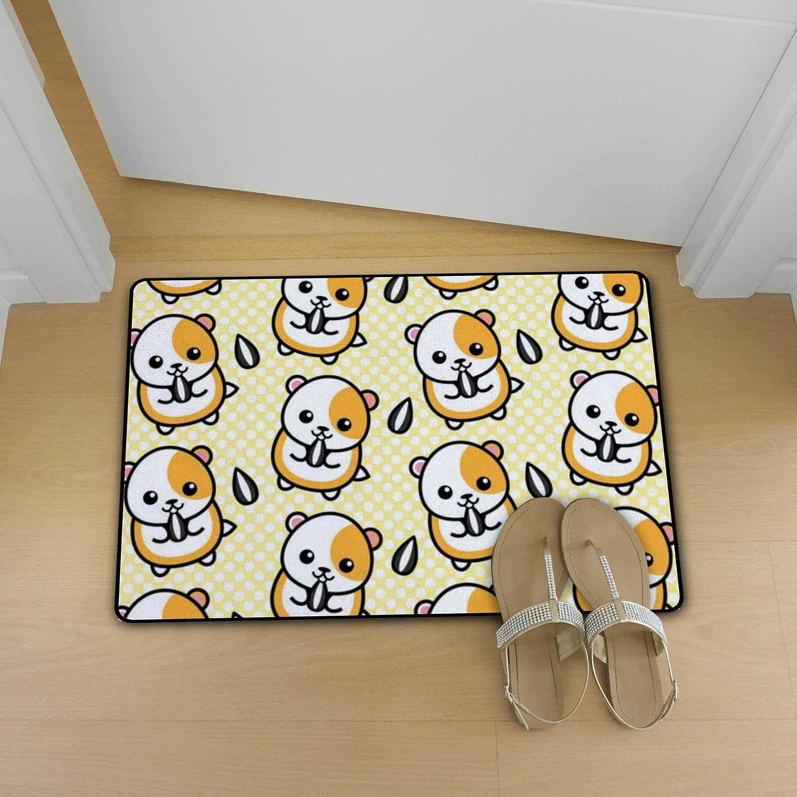 Soft Foam Non-Slip Washable Area Rug - Cute Hamster & Sunflower Seeds Design - 36x24 Inch Kitchen Bath Mat for Indoor/Outdoor Home Decor - Perfect for Living Room, Bedroom, Nursery & Pet Areas