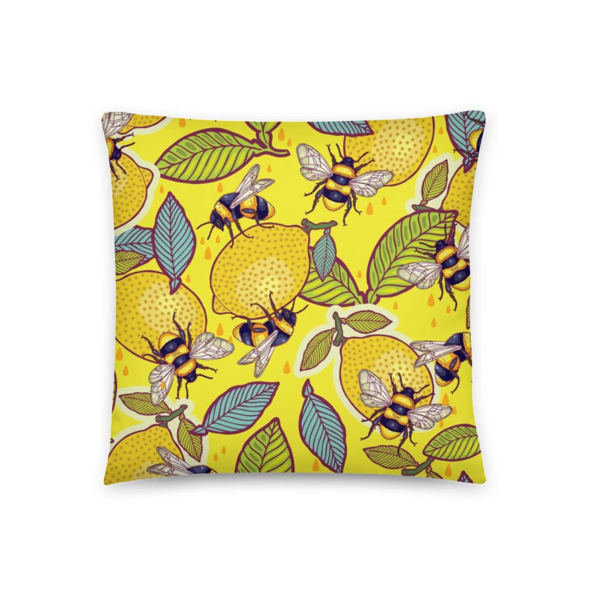 Yellow Lemon Bee Decorative Throw Pillows - Soft Square Cushion Covers for Sofa, Bed, Garden & Outdoor Decor - Perfect for Living Room, Patio & Home Styling