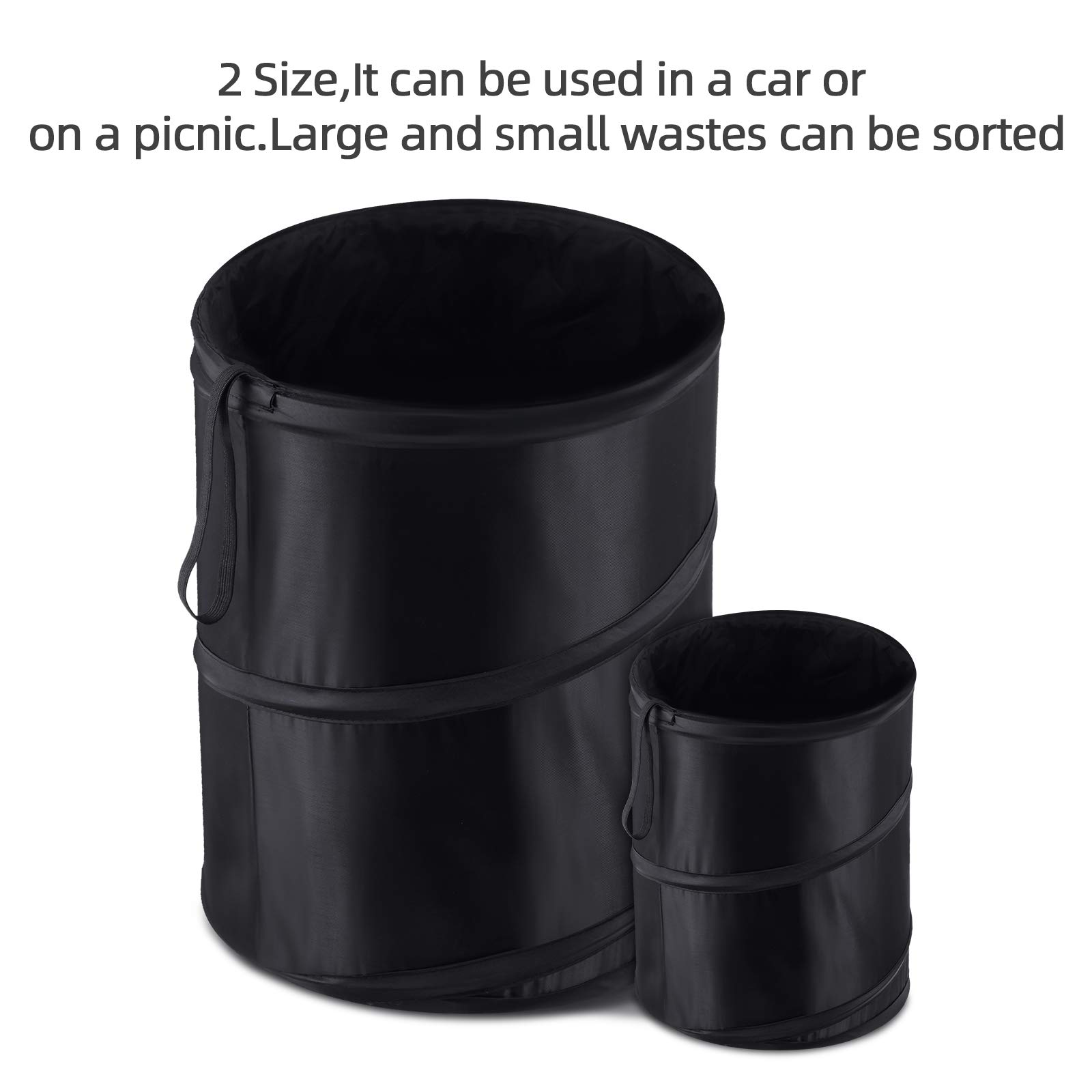 BBTO 2 Pack Collapsible Car Trash Can - Waterproof Hanging Waste Bin with Elastic Band for Auto, Travel, Camping & Road Trips | Portable Trash Bag for Vehicles, Office & Home Use