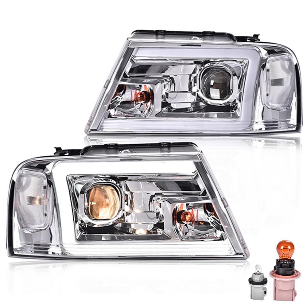 PIT66 LED DRL Headlights for Ford F150 2004-2008 & Lincoln Mark LT - Clear Lens Chrome Housing (Not Fit Heritage/Flareside) - Upgrade Your Truck Lighting