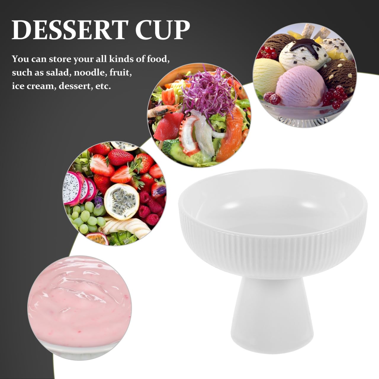 DOITOOL Ceramic Ice Cream Bowl with Pedestal - Elegant Footed Dessert Cup for Sundae, Parfait, Fruit, Pudding & Trifle - Perfect for Parties, Home Desserts & Ice Cream Shops
