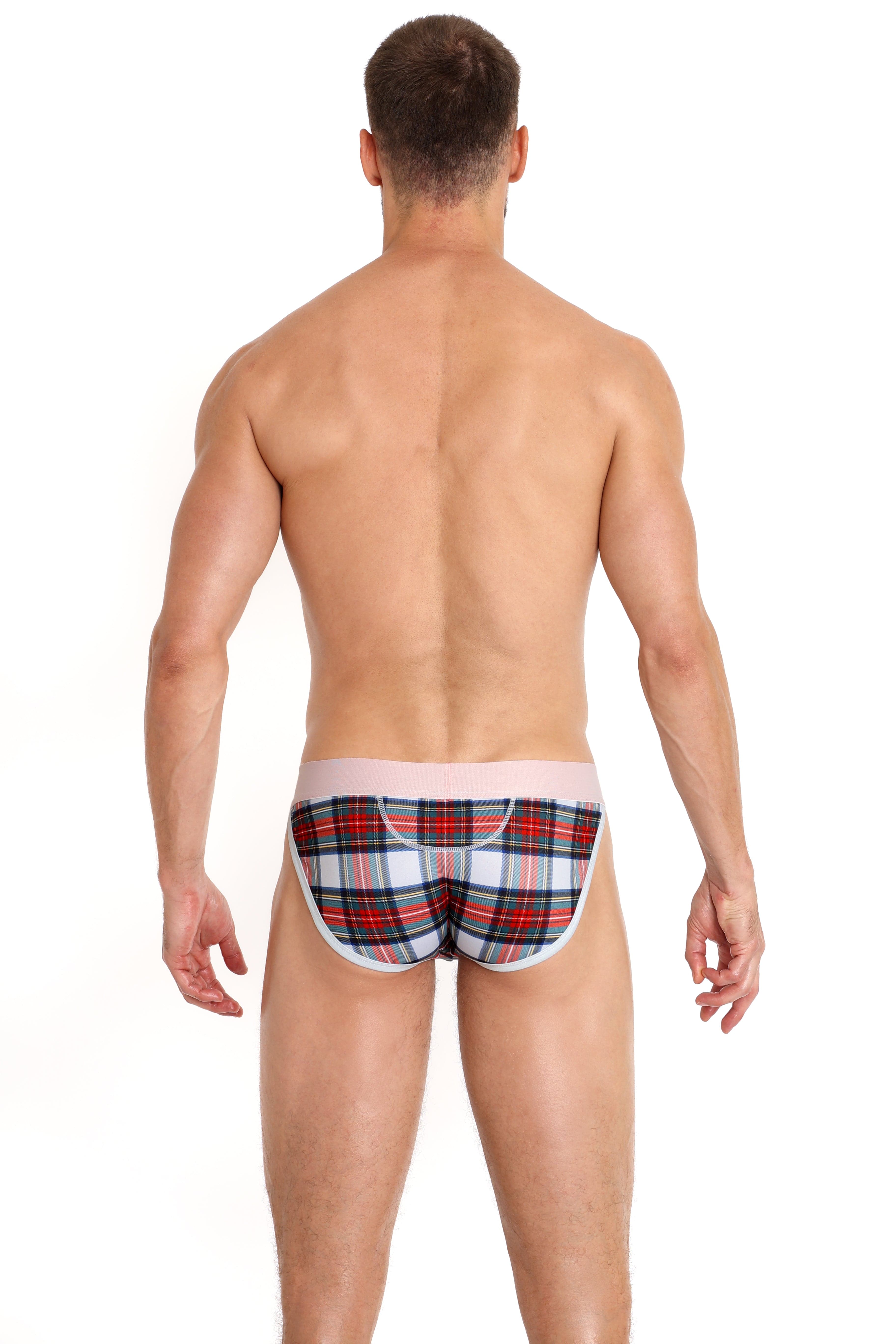 Men's Tartan Plaid Sport Brief Underwear - White - Comfortable Athletic Boxer Briefs for Running, Gym & Everyday Wear