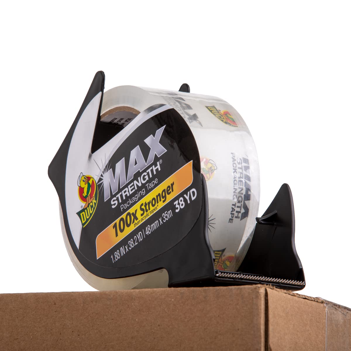 Duck Max Strength Clear Packing Tape Refills - 12 Rolls Heavy Duty Shipping Tape for Boxes, Moving & Storage, 1.88 Inch x 54.6 Yards, Industrial Strength Adhesive (287734) - Perfect for Home Office, Warehouse & E-commerce Packaging