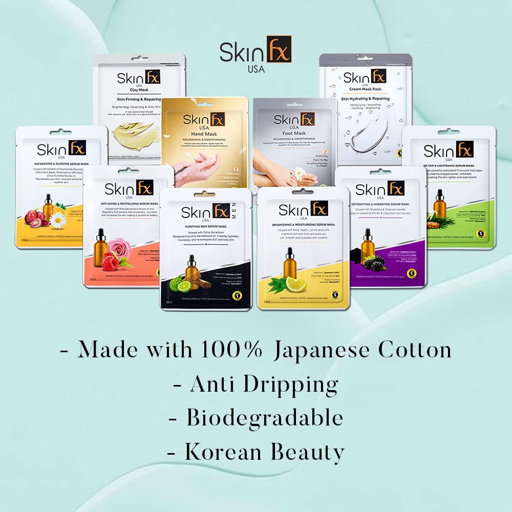 Skin Fx Brightening Face Sheet Mask with Green Tea & Allantoin - Hydrating, Repairing & Anti-Itch Korean Facial Mask for Glowing Skin | Daily Use for Men & Women | Pack of 6 | Perfect for Travel, Spa Days & At-Home Skincare Routines