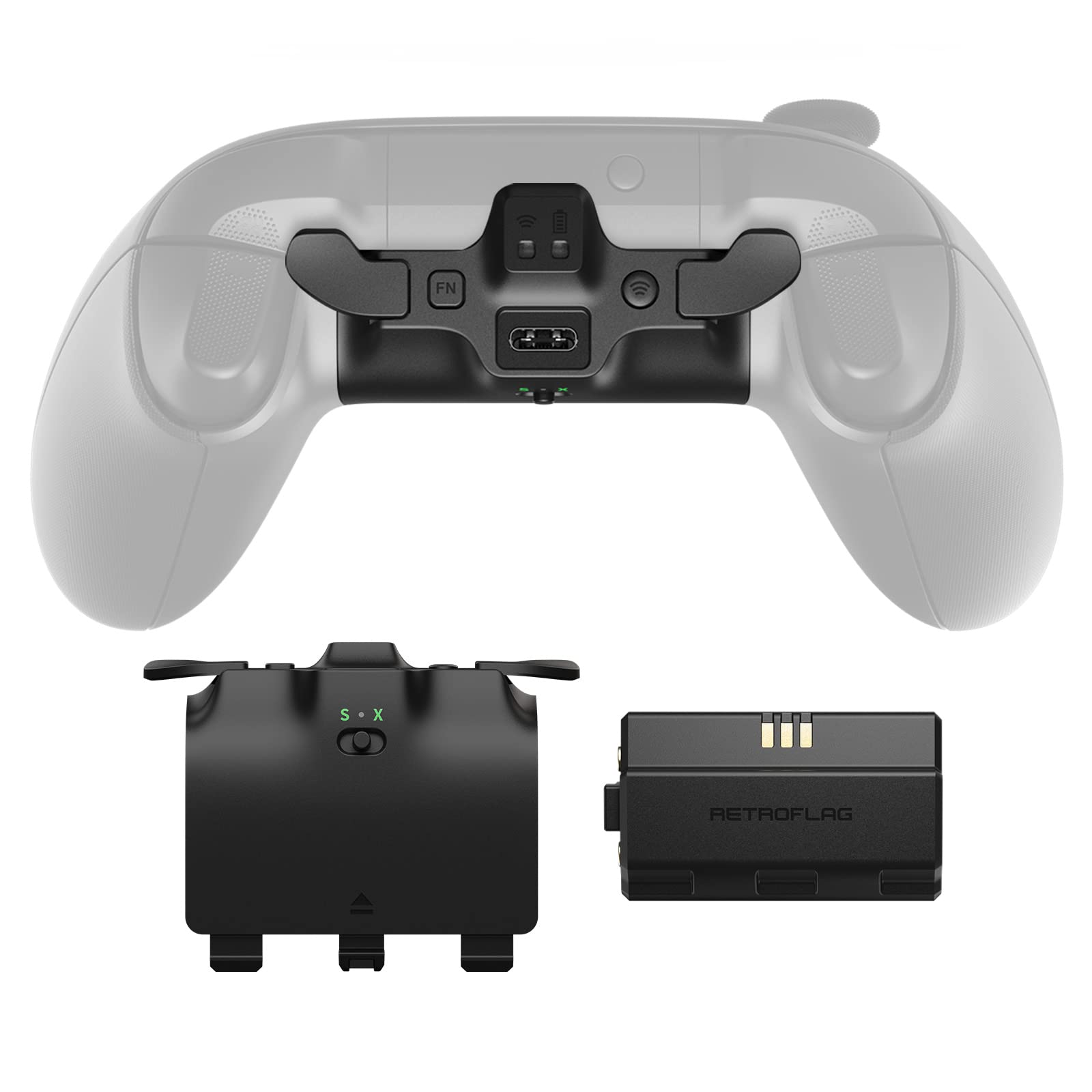 RetroFlag Superpack Xbox Series X|S Controller Strike Pack Paddle - 1000mAh Rechargeable Battery, Programmable Back Buttons, Mapping, Six-Axis Gyro & Turbo - Compatible with Windows, Switch & Steam Deck - Perfect for Competitive Gaming & Long Play Sessions