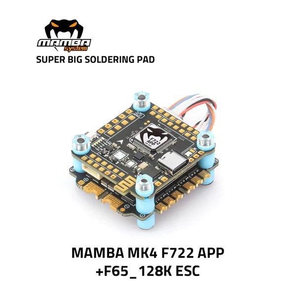 Diatone MAMBA MK4 F722 APP + F65A 3-6S 128kHz BLHeli_32 Flight Controller Stack - 30x30mm for FPV Drone Racing and DIY Quadcopter Builds