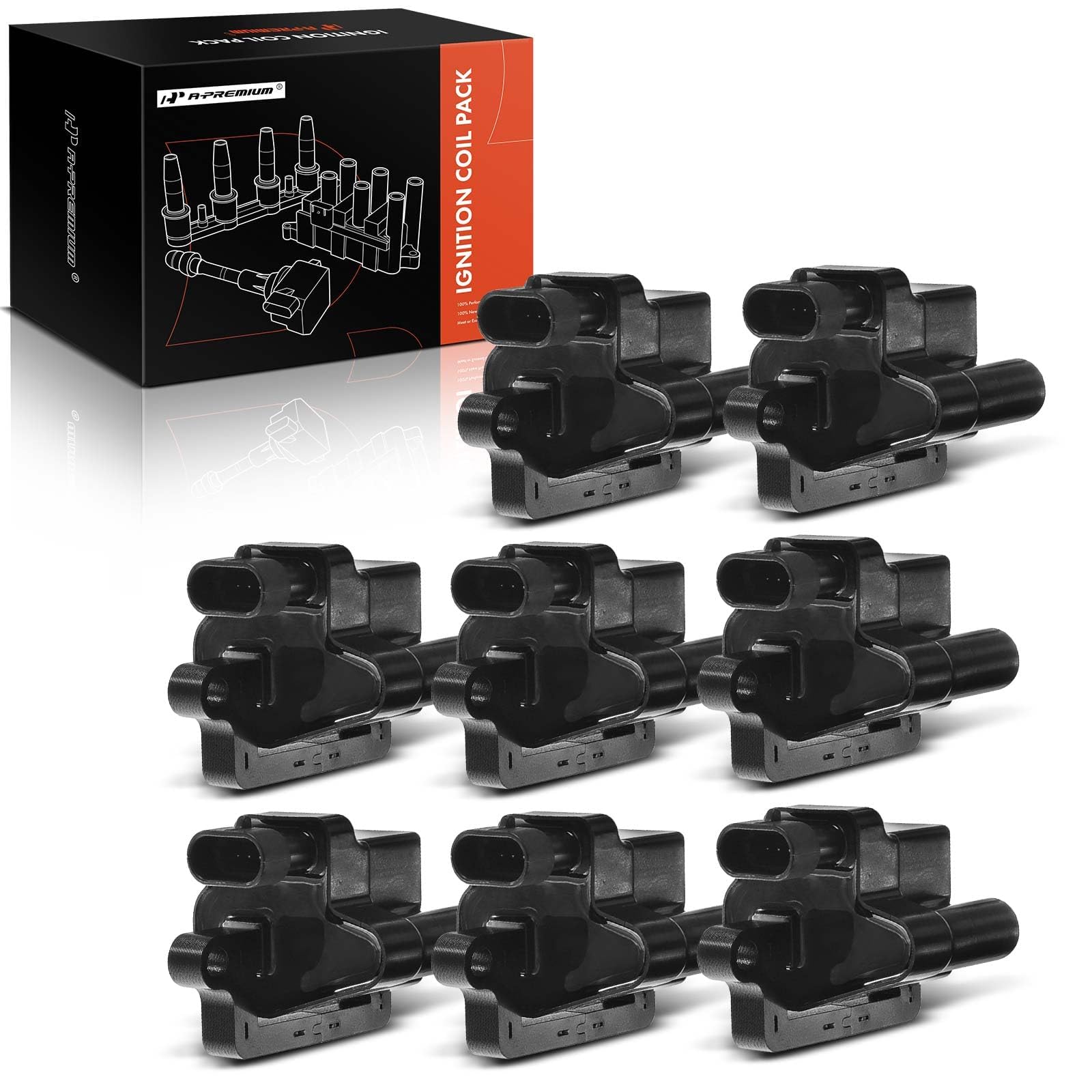 Premium Ignition Coil Pack (Square Type) - Compatible with Chevrolet Silverado 1500/2500/3500, GMC Sierra, Cadillac Escalade, Hummer H2 - Replaces OEM #3859078 - 8-Piece Set - Perfect for Engine Performance & Smooth Acceleration