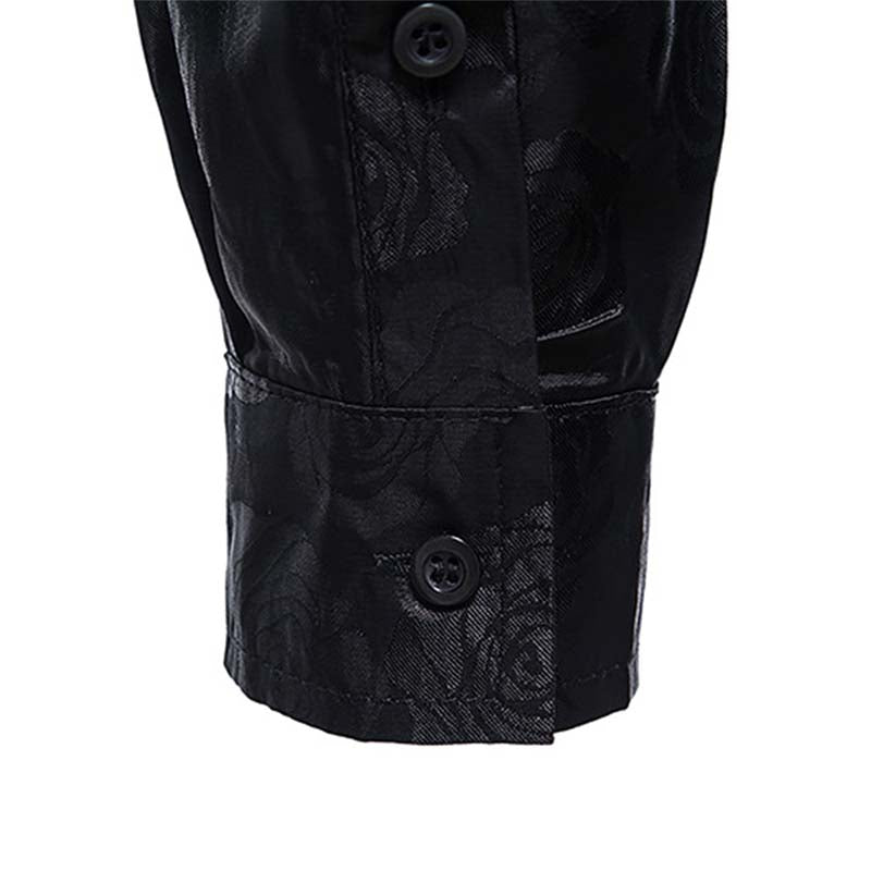 Men's Slim Fit Rose Printed Casual Shirt - Black Stylish Button Down Shirt for Work, Date Night & Everyday Wear