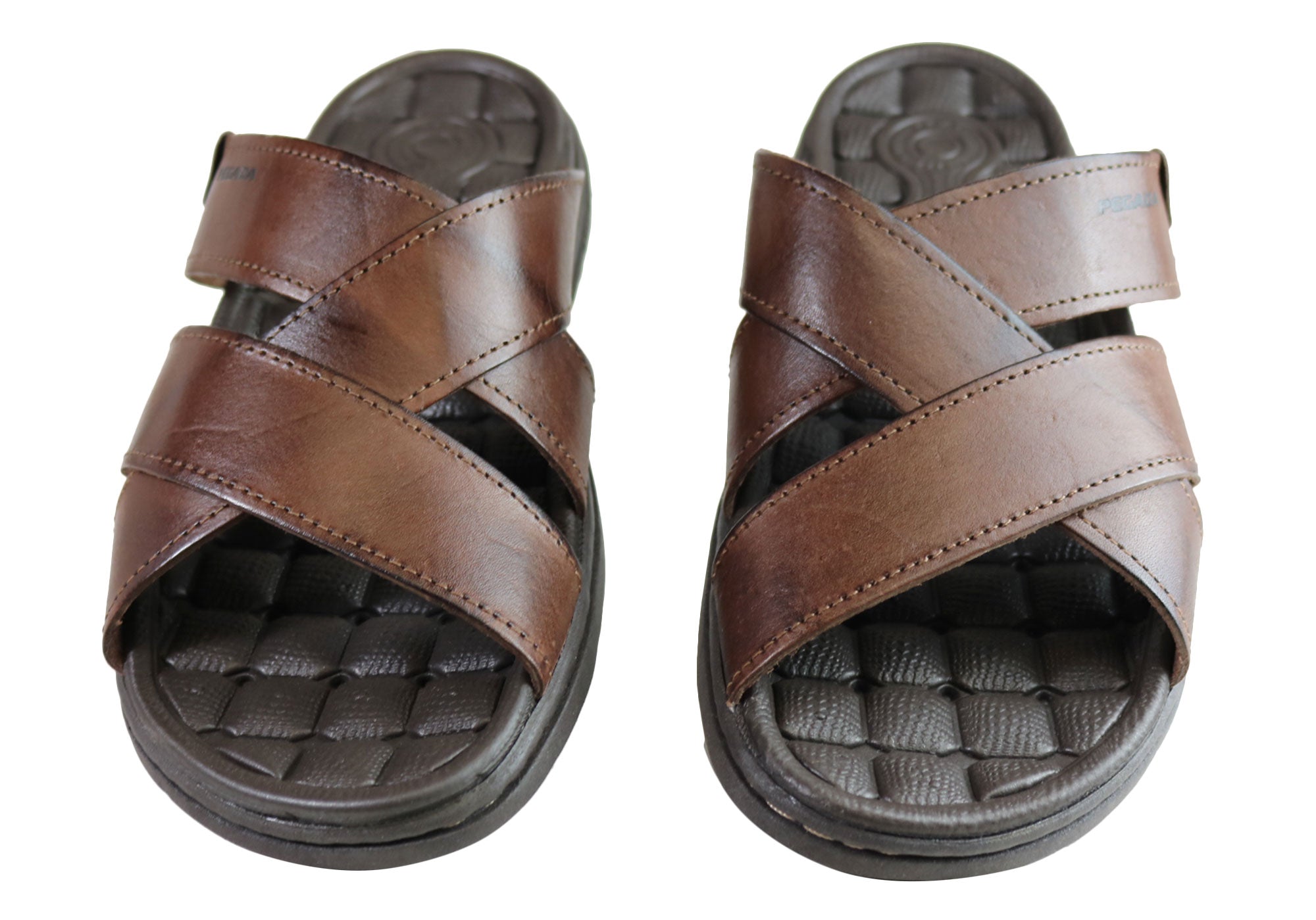 Belmain Men's Leather Cushioned Slide Sandals - Comfortable Brazilian-Made Slippers for Home, Pool & Beach Wear