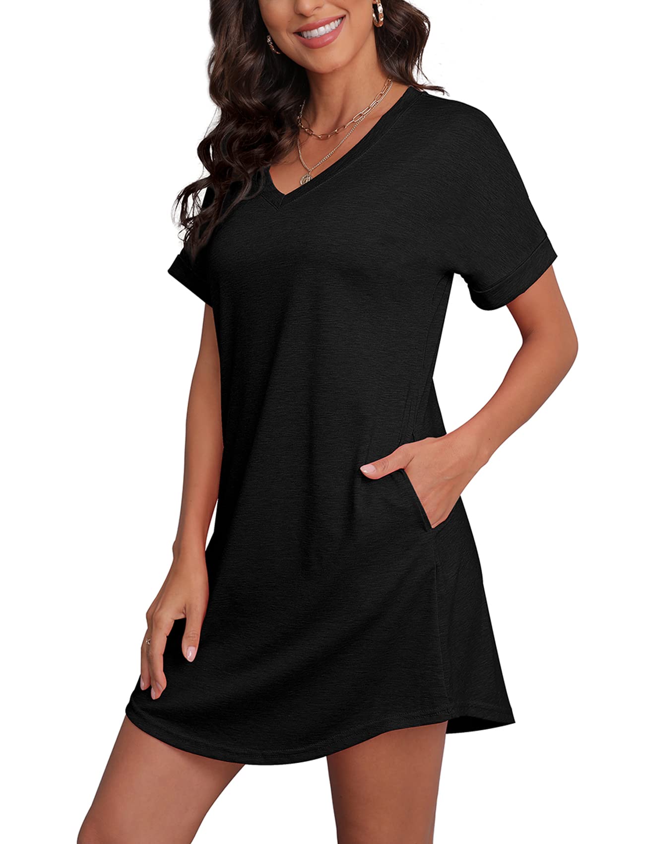 Women's Summer Short Sleeve T-Shirt Dress with Pockets - Casual Flowy Tunic Dress for Beach, Vacation & Everyday Wear