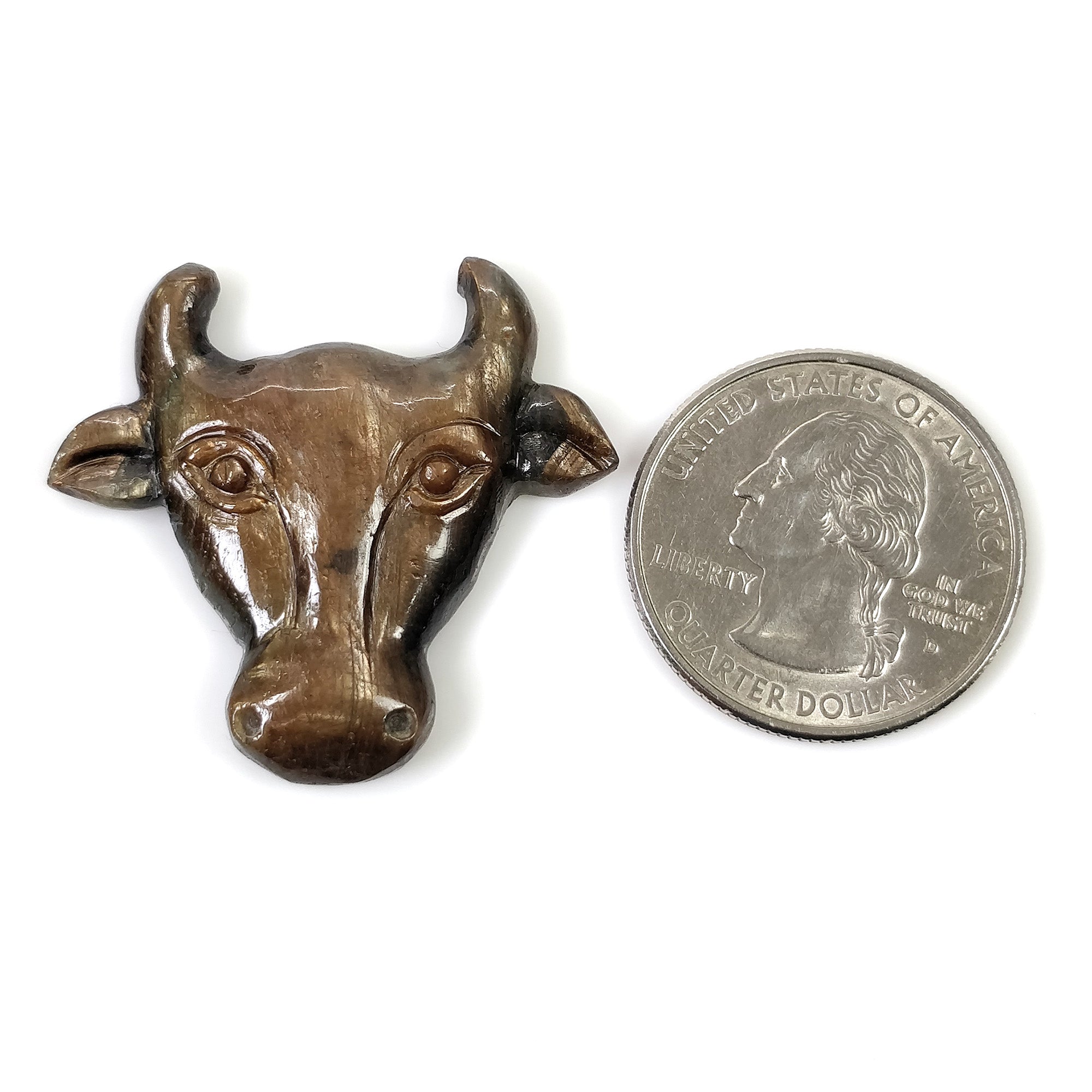 Natural Untreated Golden Brown Chocolate Sapphire Gemstone Carving - 43.50cts Hand Carved Bull's Face (32x34mm) for Jewelry Making, Collectibles & Spiritual Healing