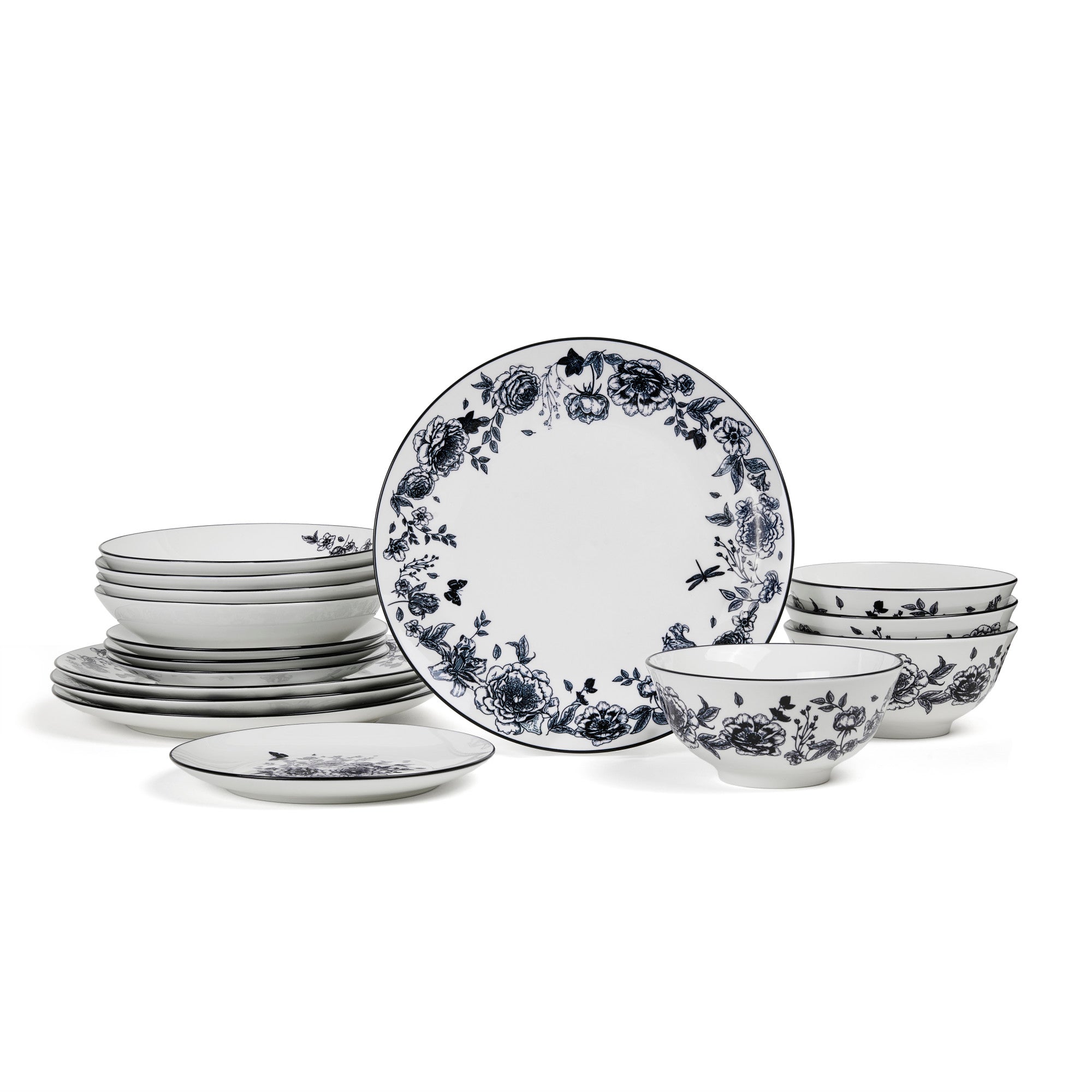 Premium Black Porcelain Dinnerware Set - 16-Piece Elegant Tableware for Fine Dining, Dinner Parties & Special Occasions
